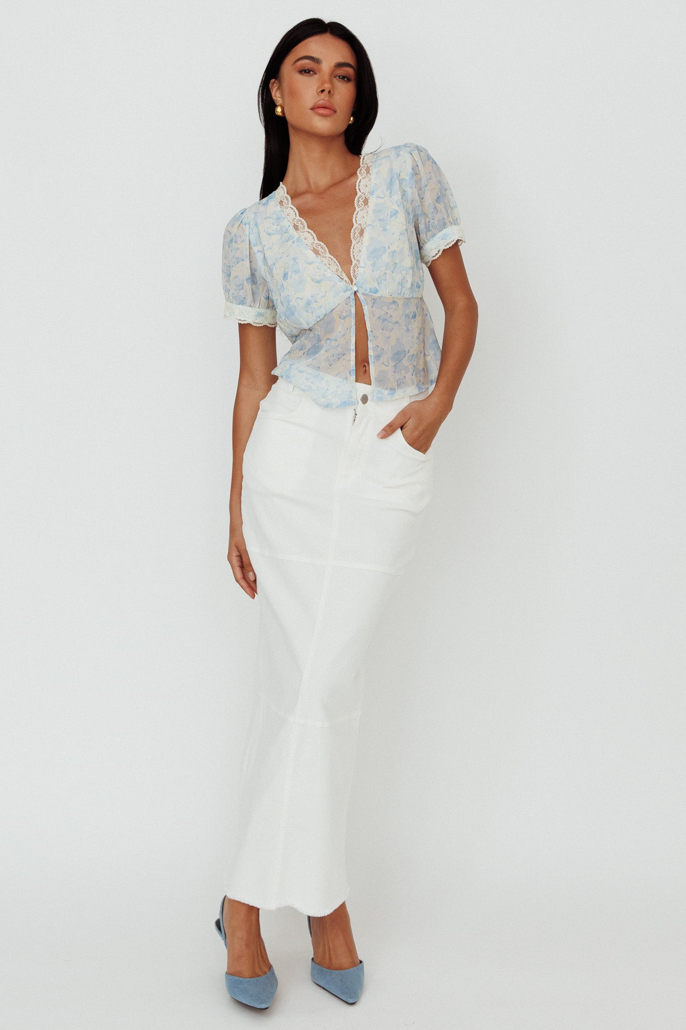 Thalia Pocket Maxi Skirt White-Maymioy
