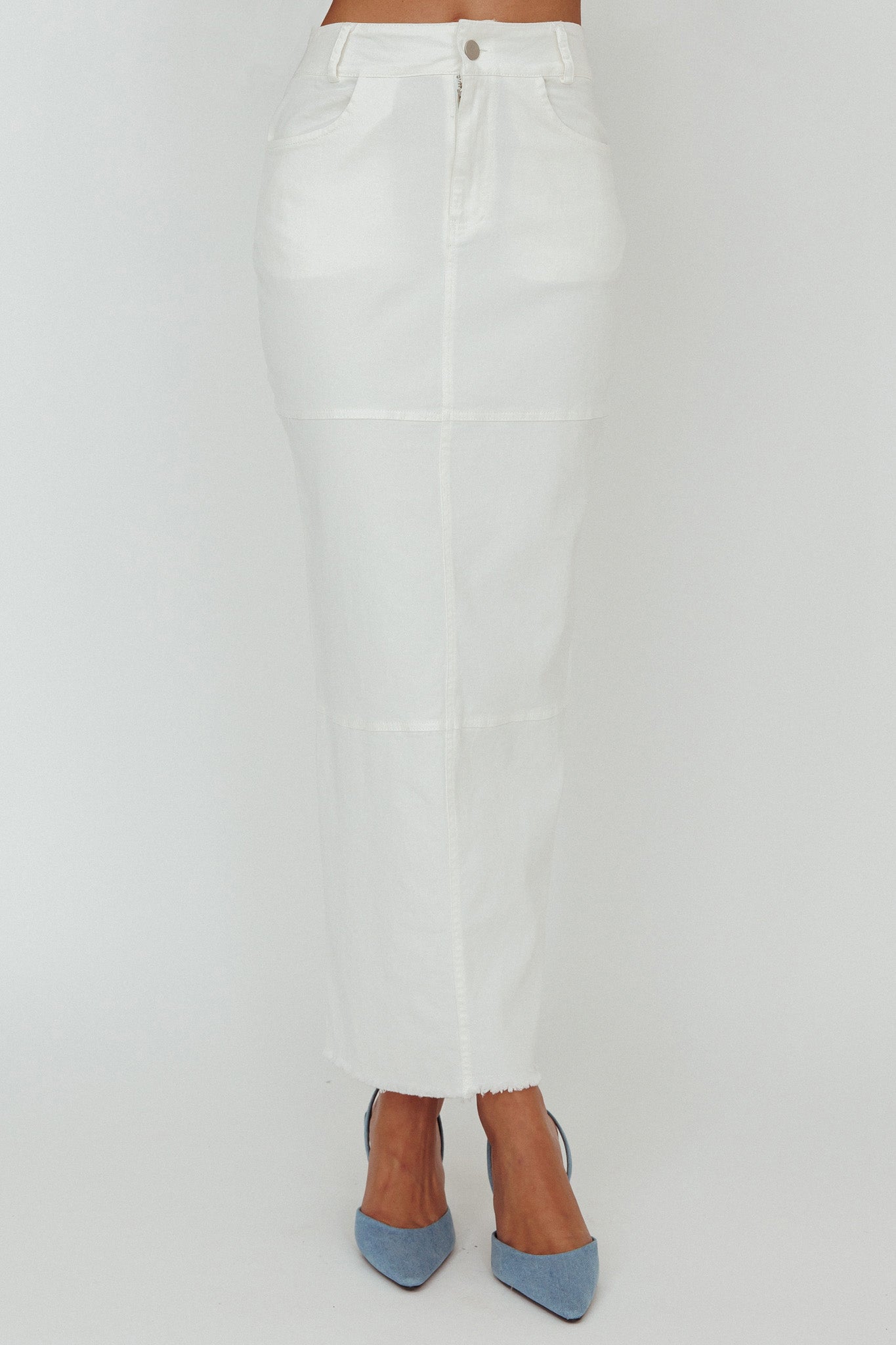 Thalia Pocket Maxi Skirt White-Maymioy