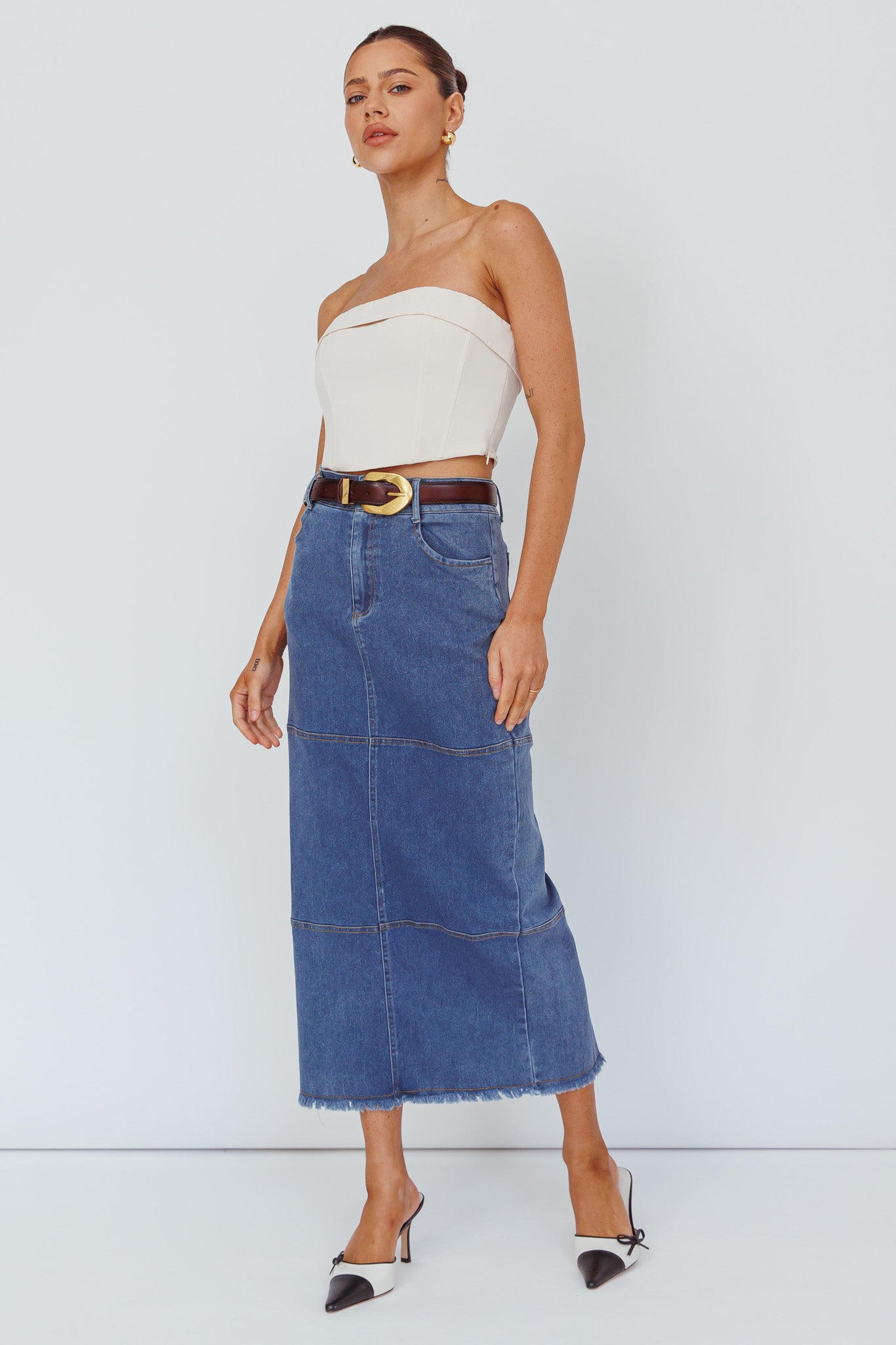Thalia Pocket Midi Skirt Dark Blue-Maymioy