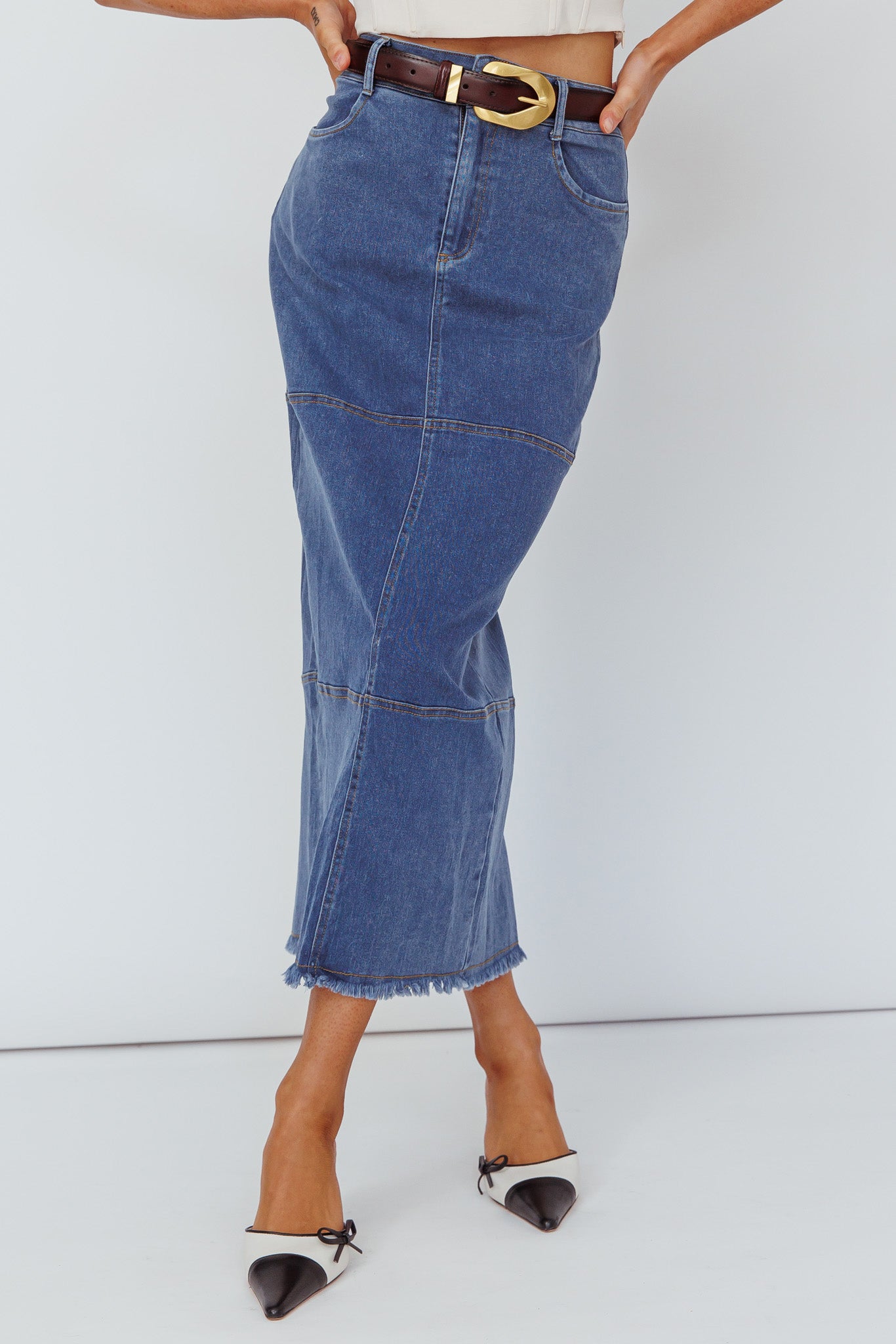 Thalia Pocket Midi Skirt Dark Blue-Maymioy