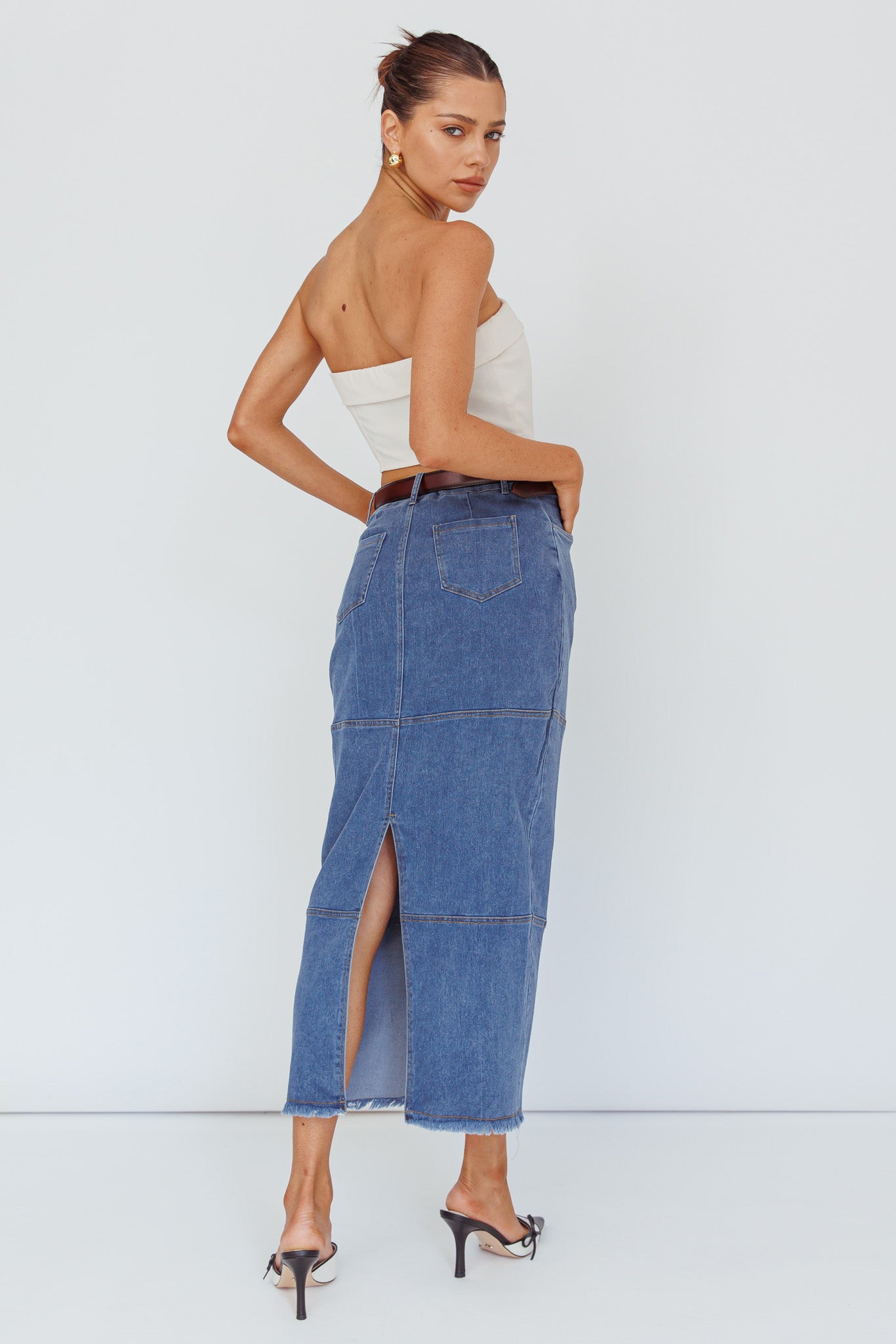 Thalia Pocket Midi Skirt Dark Blue-Maymioy