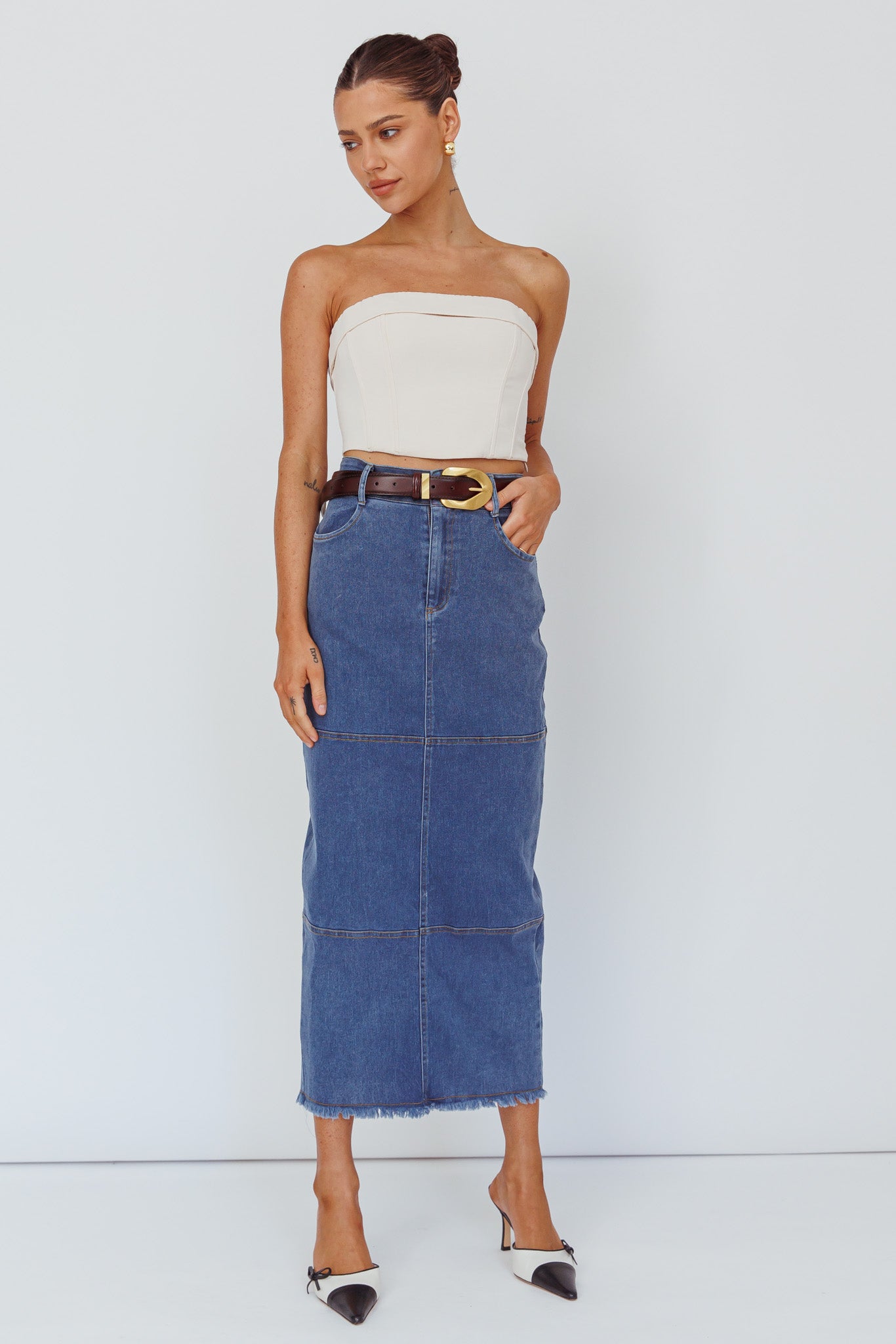 Thalia Pocket Midi Skirt Dark Blue-Maymioy