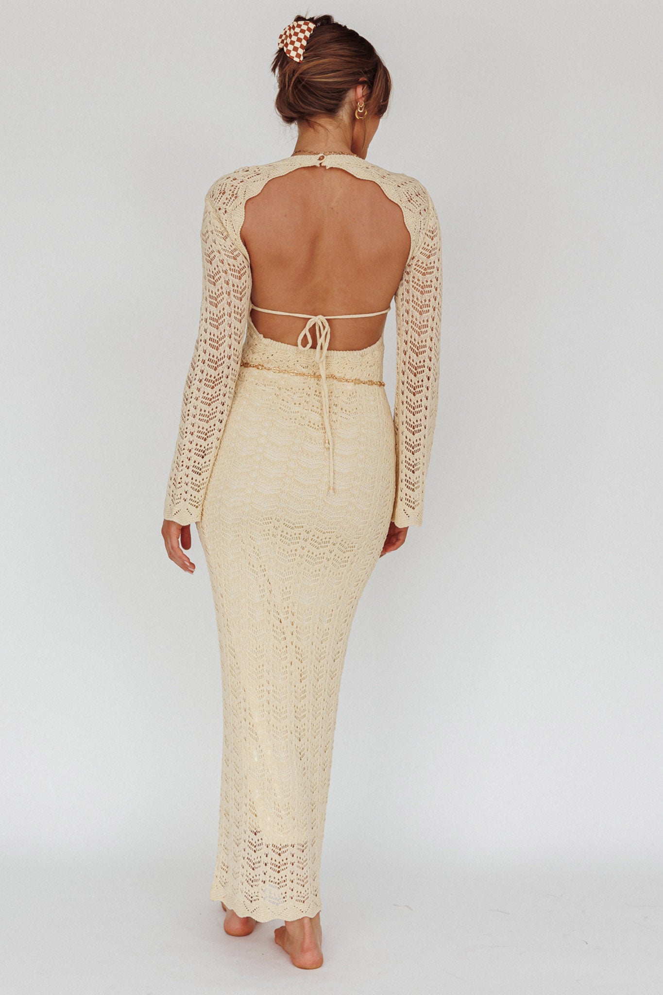 Hyland Open Back Crochet Maxi Dress Oat-Maymioy