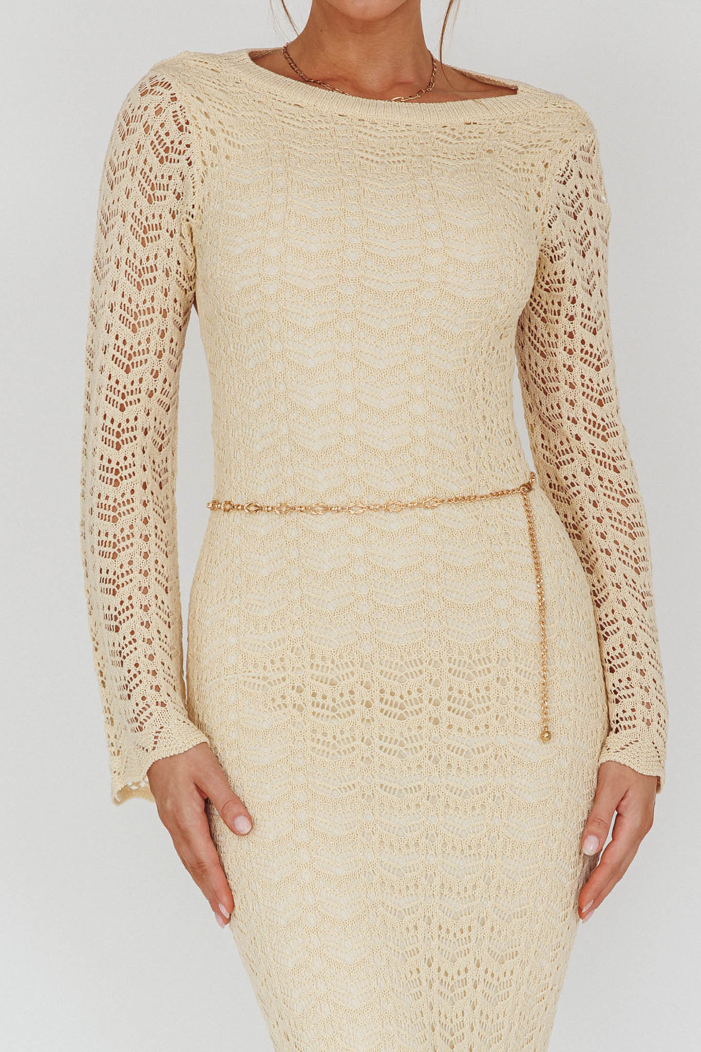 Hyland Open Back Crochet Maxi Dress Oat-Maymioy