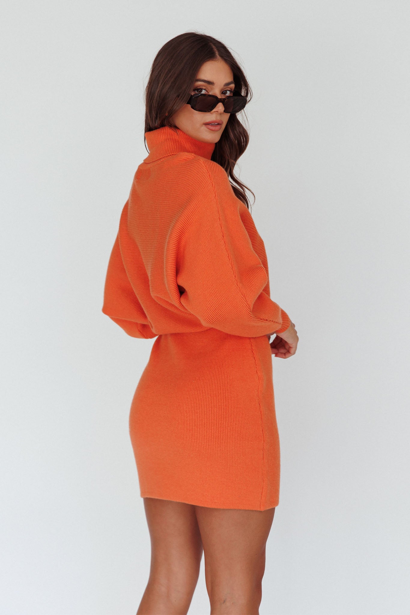North Star High Neck Sweater Mini Dress Orange-Maymioy