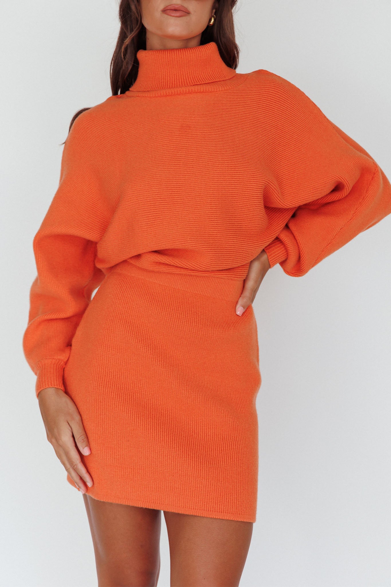 North Star High Neck Sweater Mini Dress Orange-Maymioy