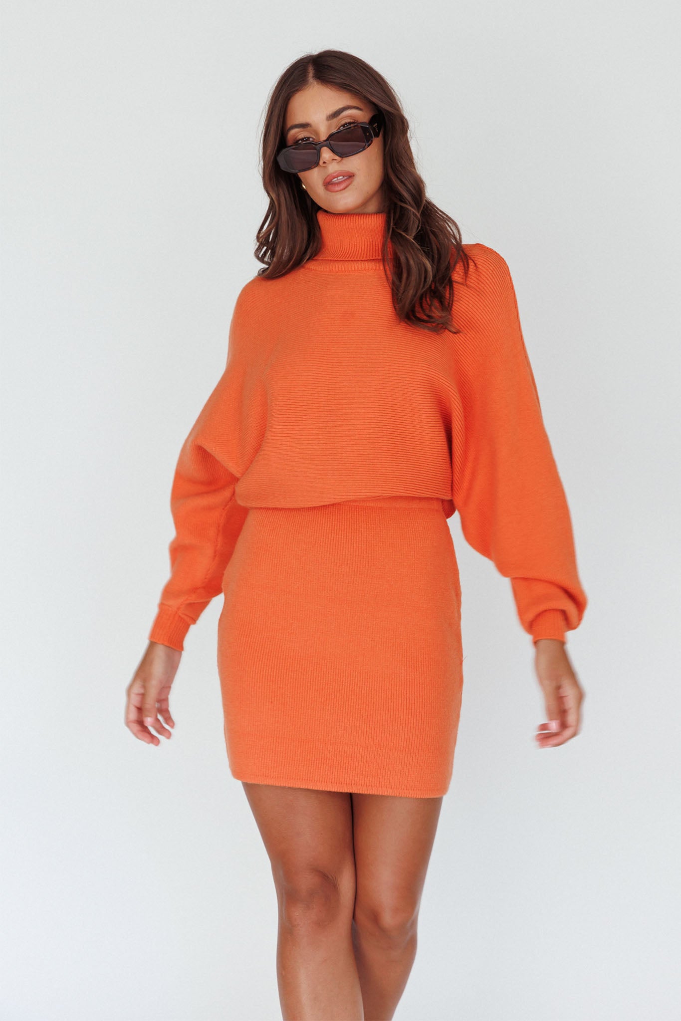 North Star High Neck Sweater Mini Dress Orange-Maymioy
