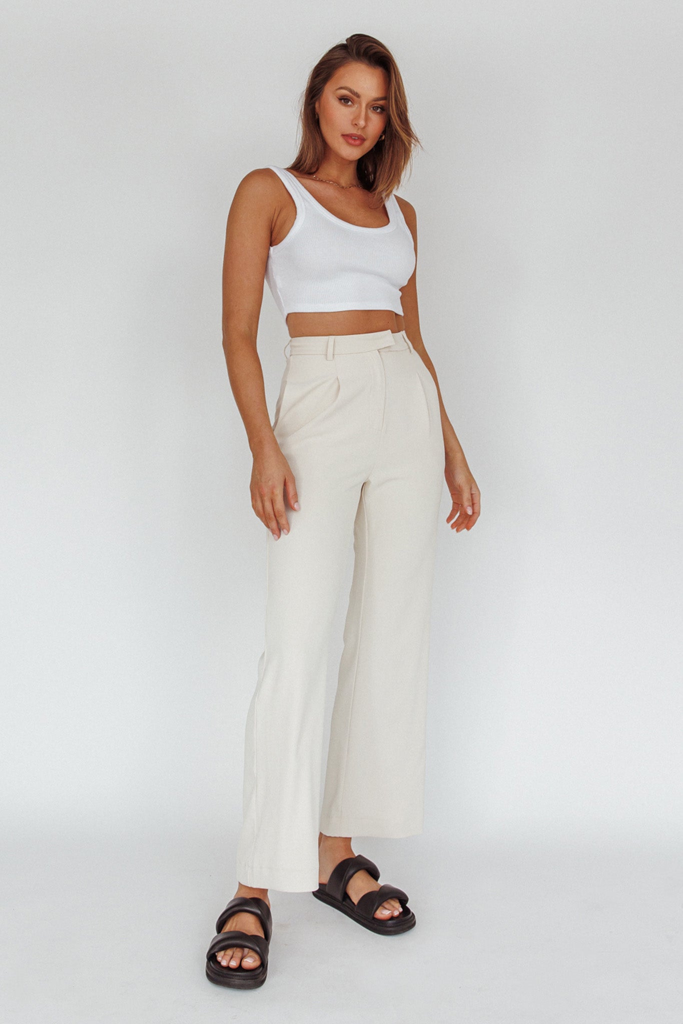 Back To Basics High Waist Pants Stone-Maymioy