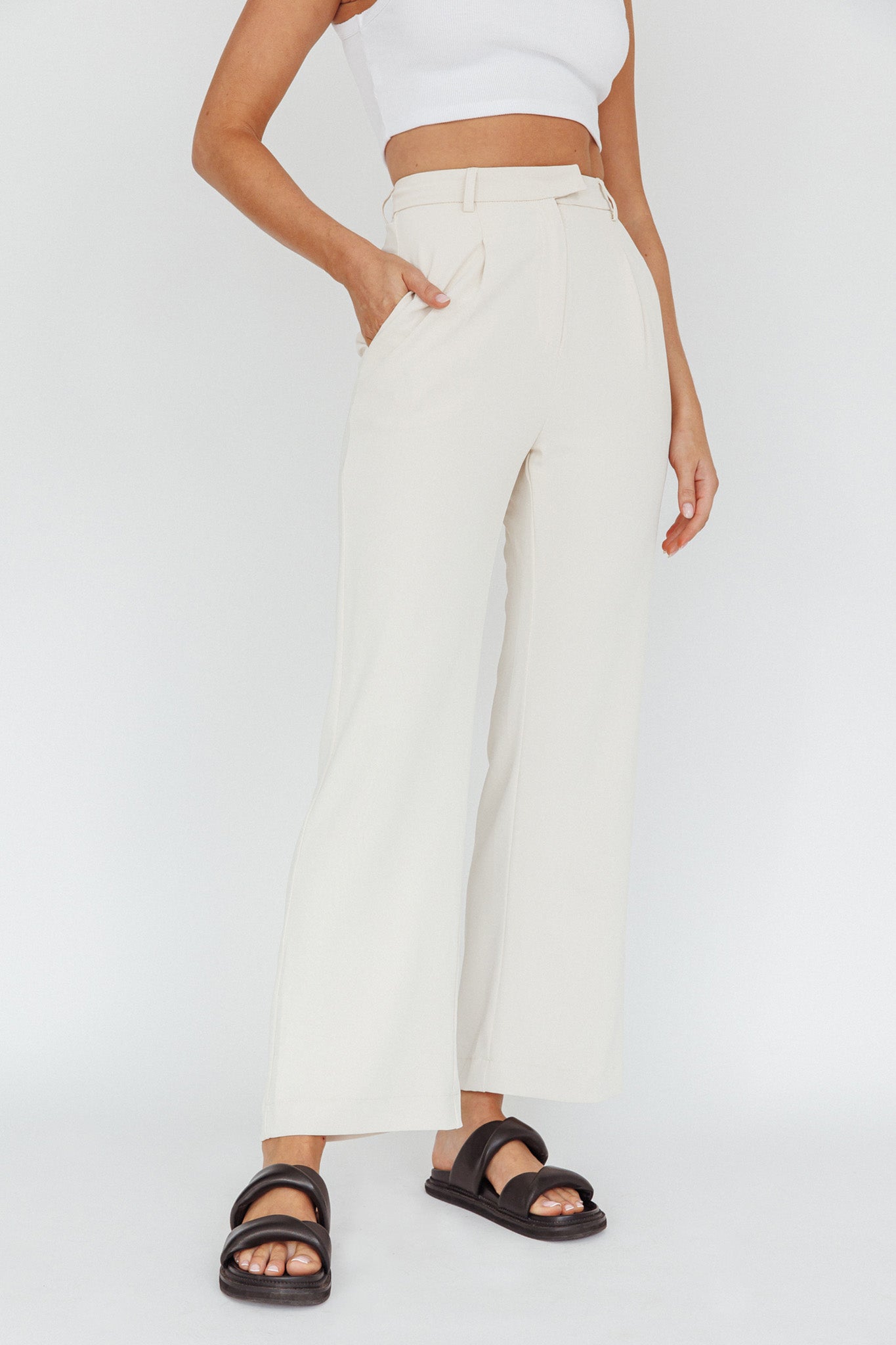 Back To Basics High Waist Pants Stone-Maymioy