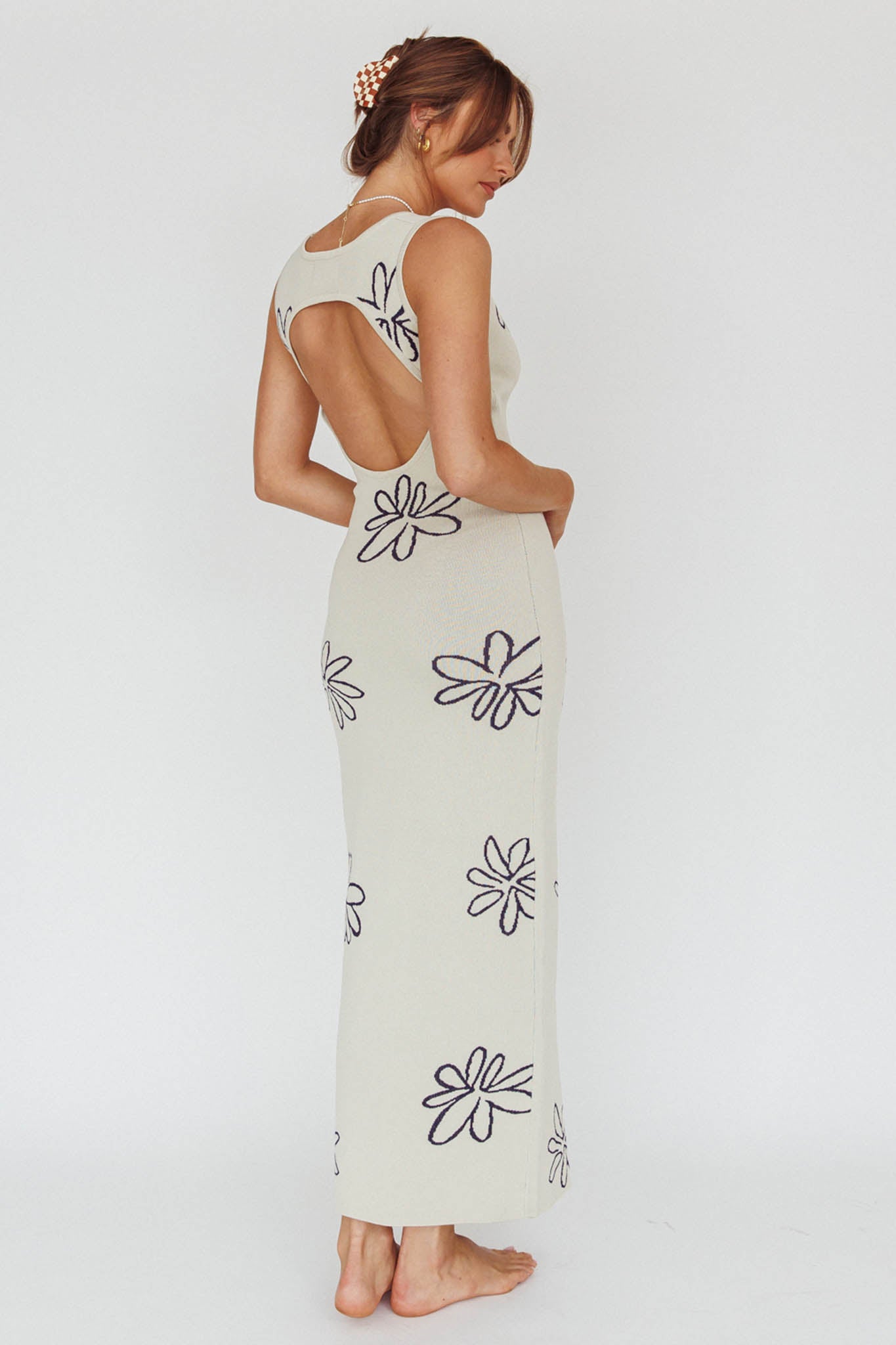 Sunland Knit Maxi Dress Flower Cream-Maymioy