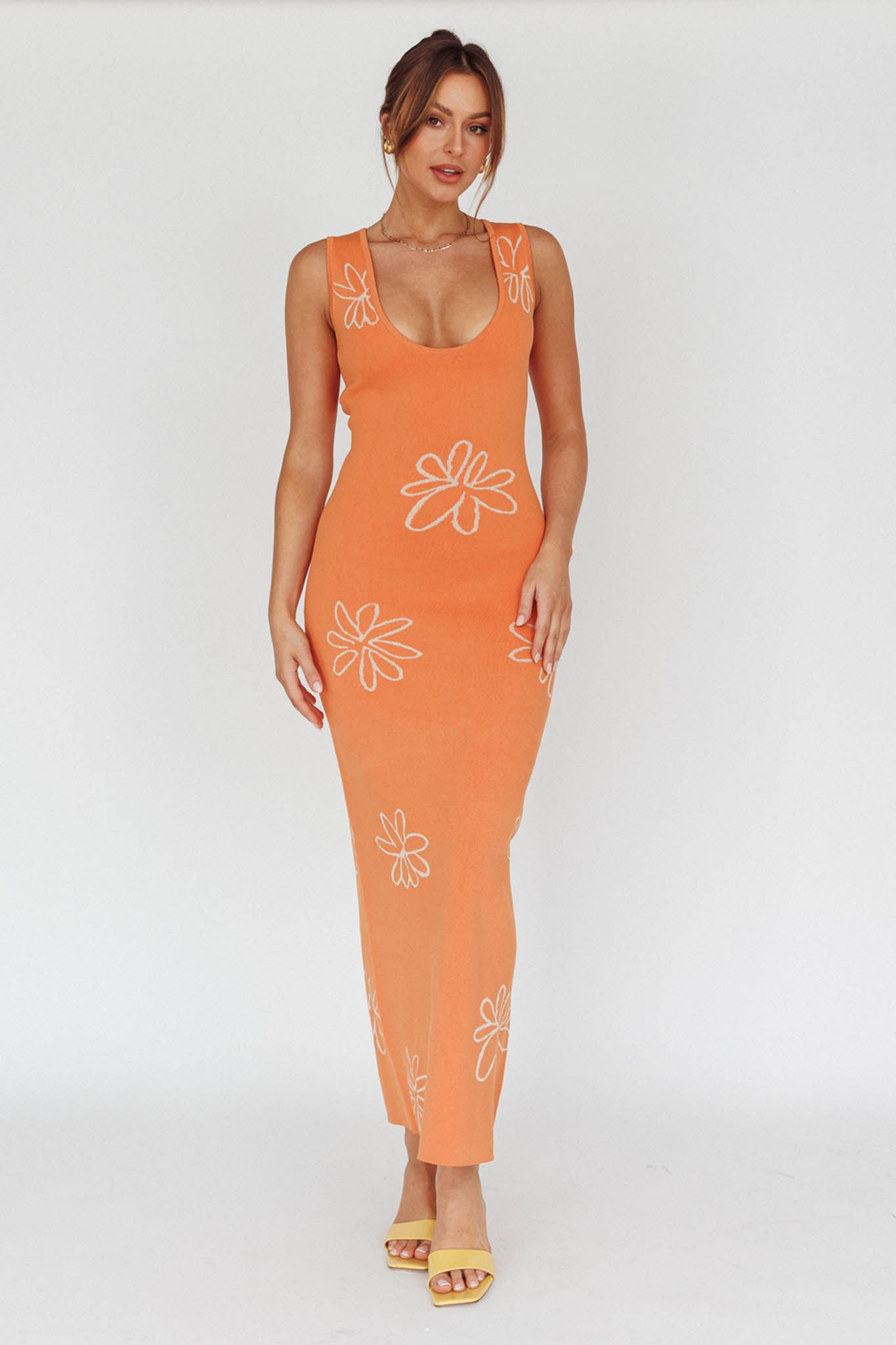 Sunland Knit Maxi Dress Flower Tangerine-Maymioy
