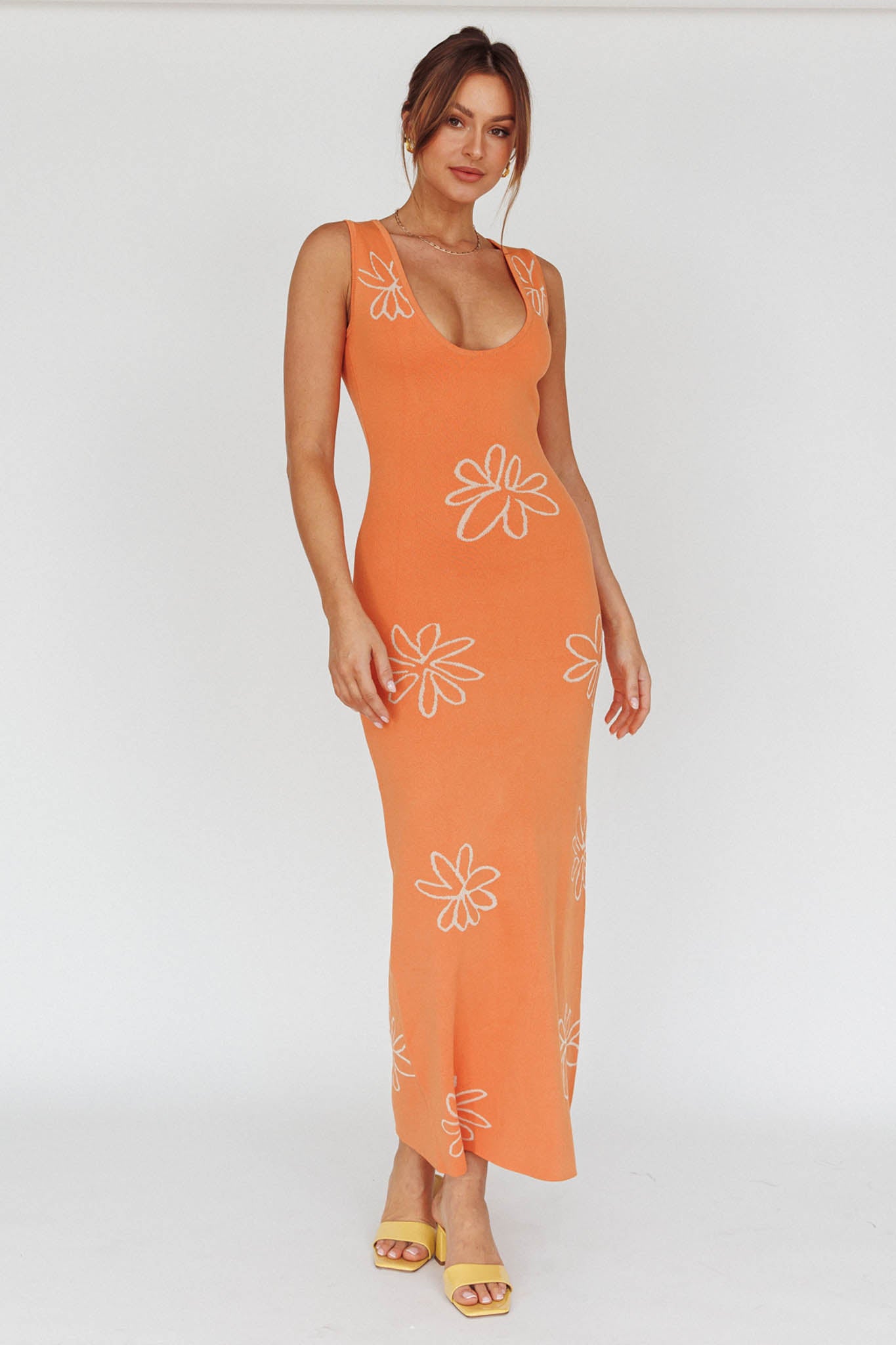 Sunland Knit Maxi Dress Flower Tangerine-Maymioy