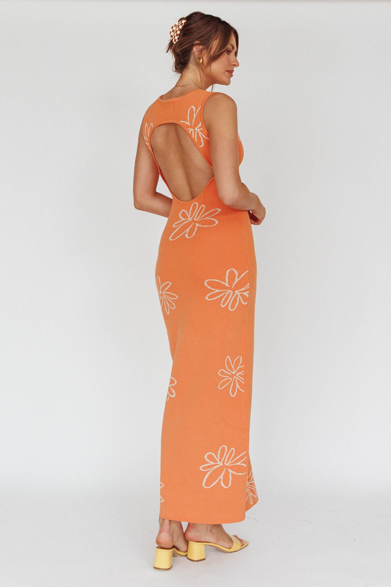 Sunland Knit Maxi Dress Flower Tangerine-Maymioy