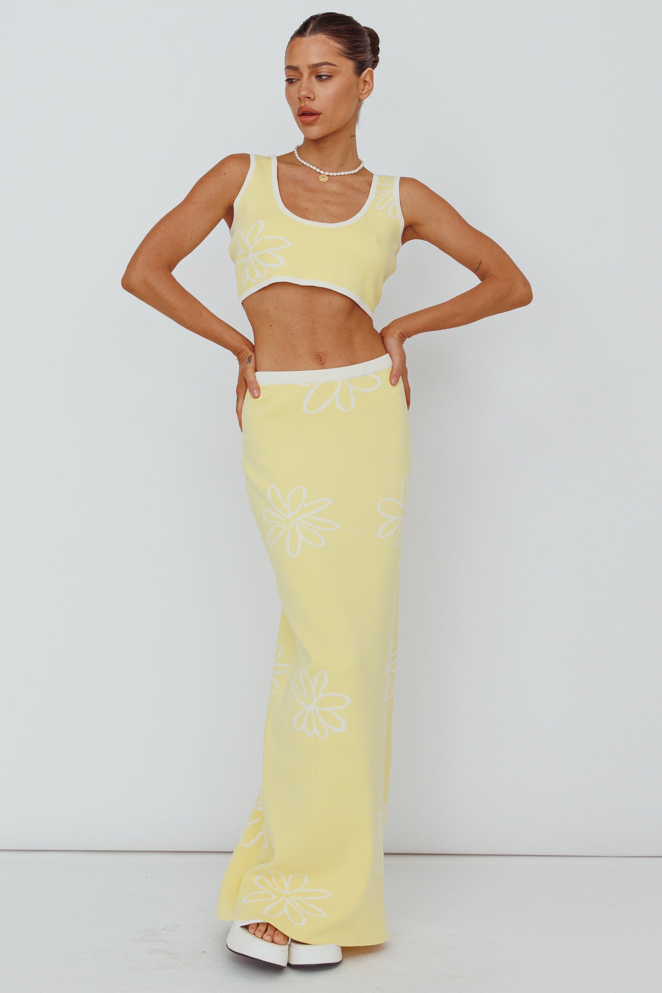 Sunland Knit Maxi Skirt Flower Light Lemon-Maymioy