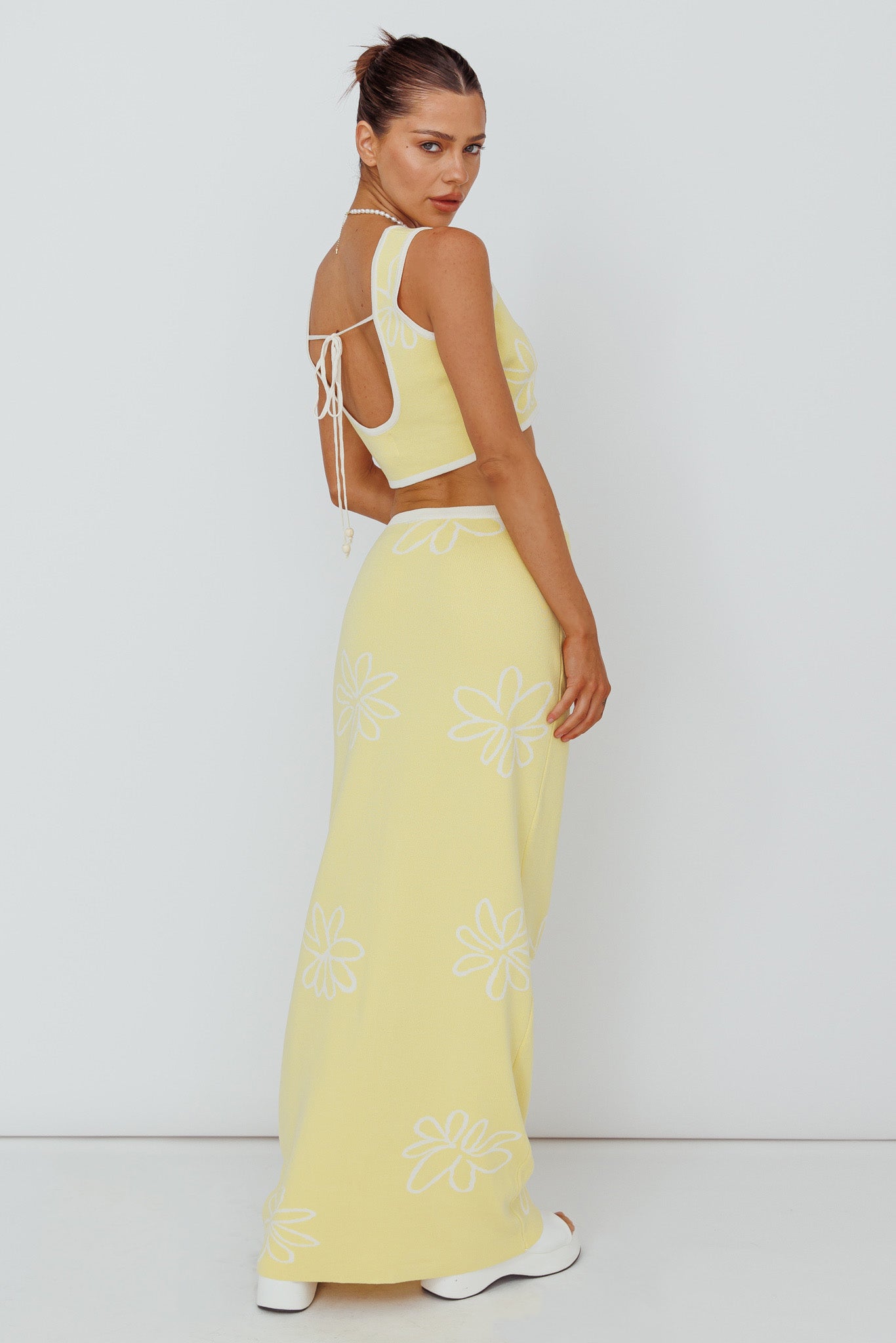 Sunland Knit Maxi Skirt Flower Light Lemon-Maymioy