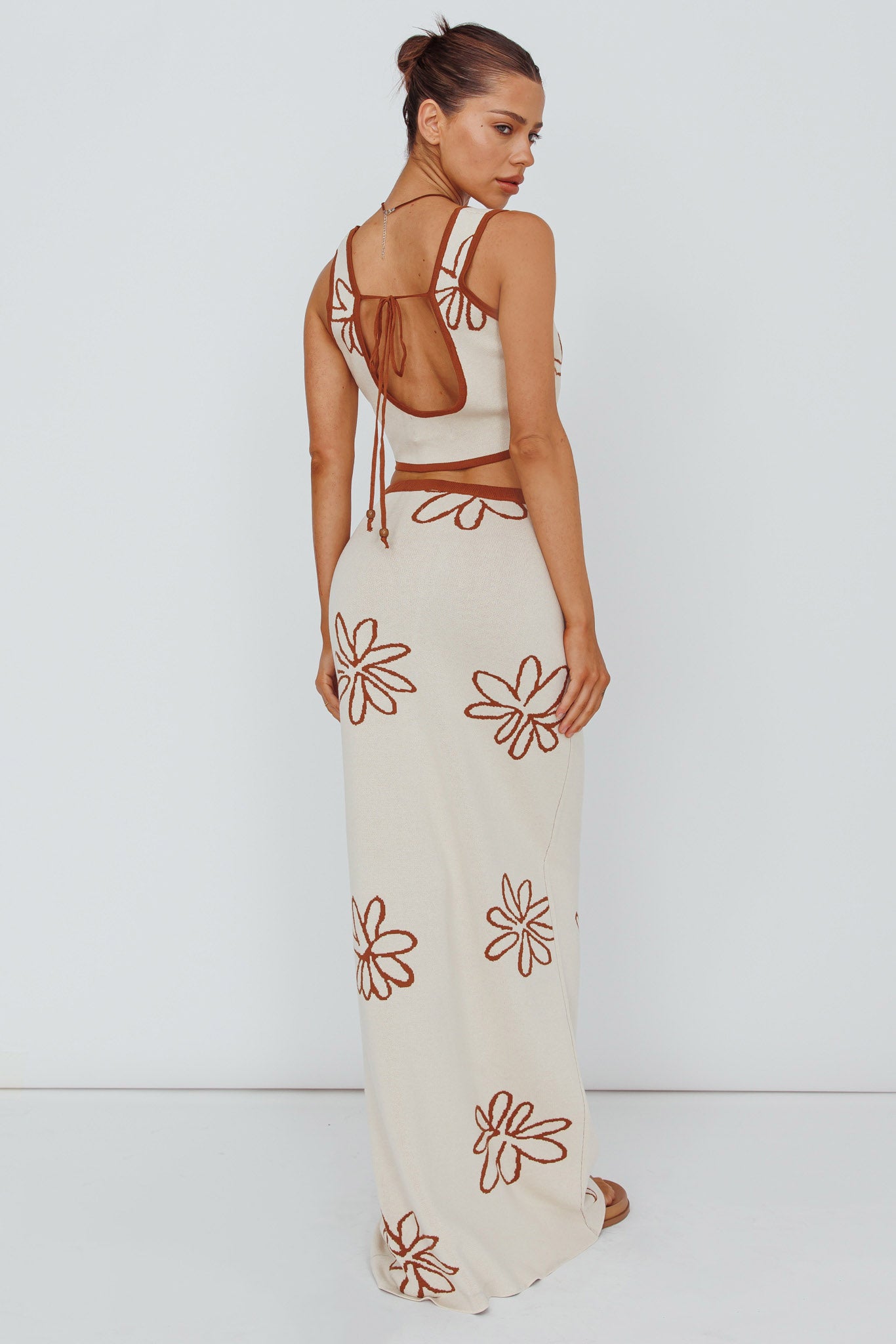 Sunland Knit Maxi Skirt Flower Oat Mocha-Maymioy