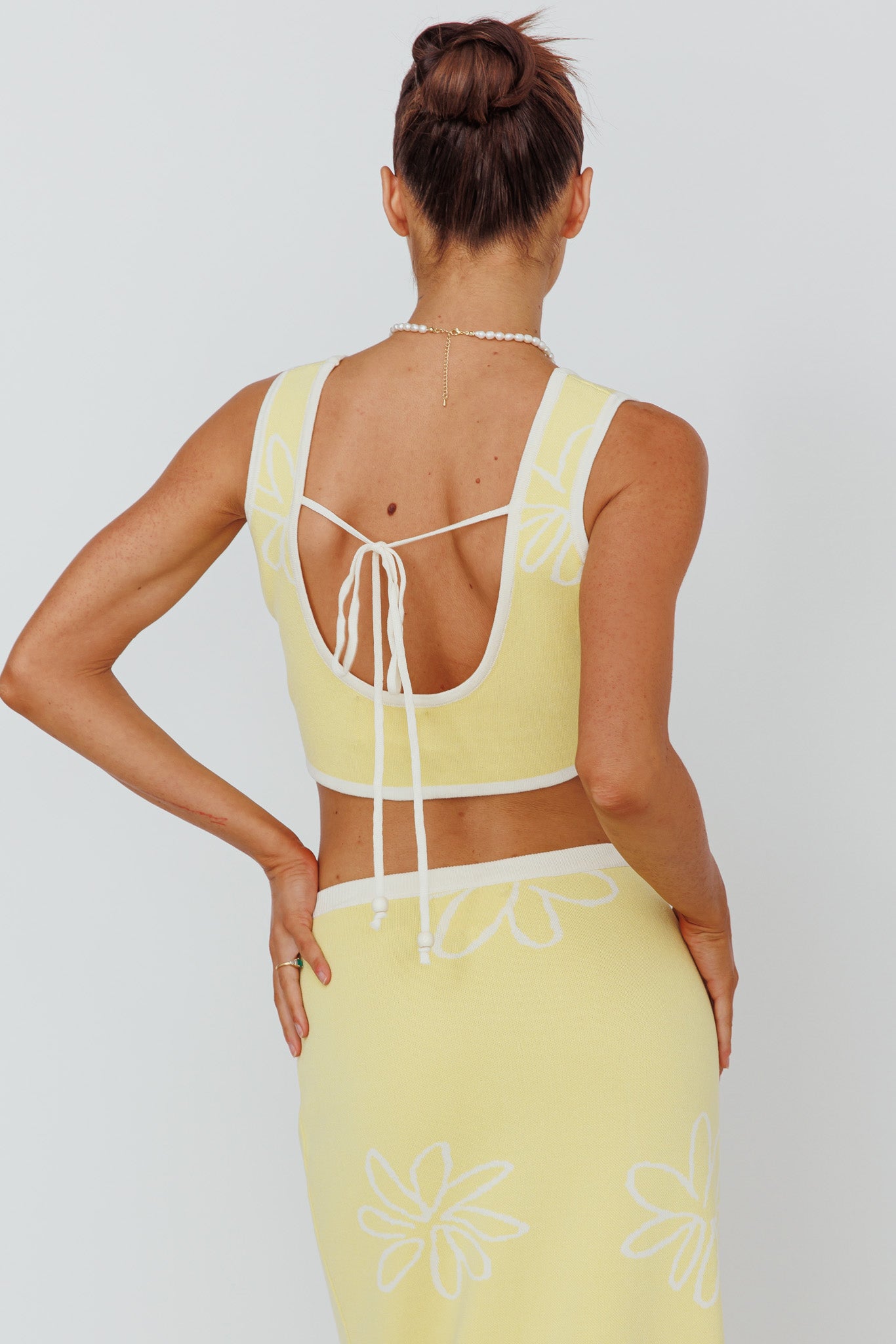 Sunland Knit Crop Top Flower Light Lemon-Maymioy