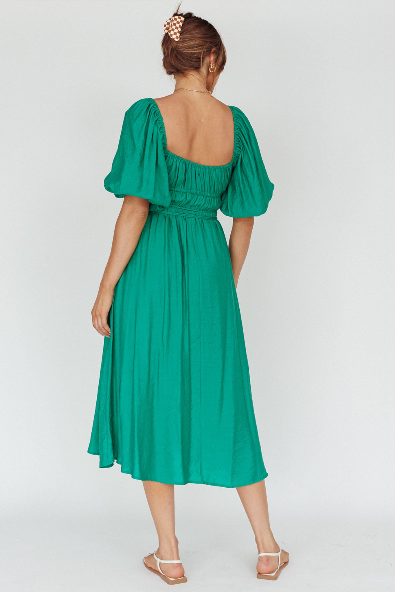 Lille Puff Sleeve Midi Dress Green-Maymioy