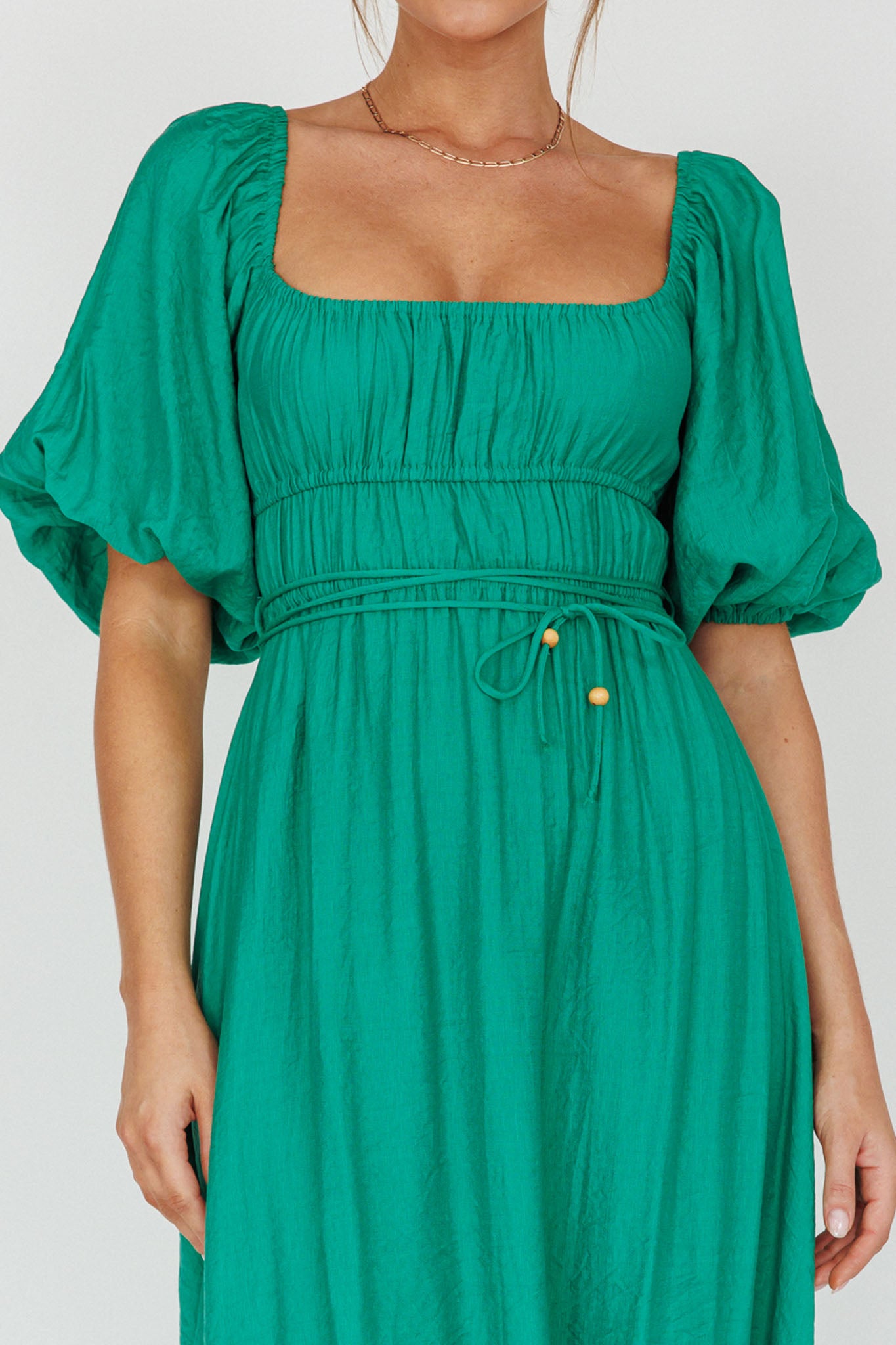 Lille Puff Sleeve Midi Dress Green-Maymioy