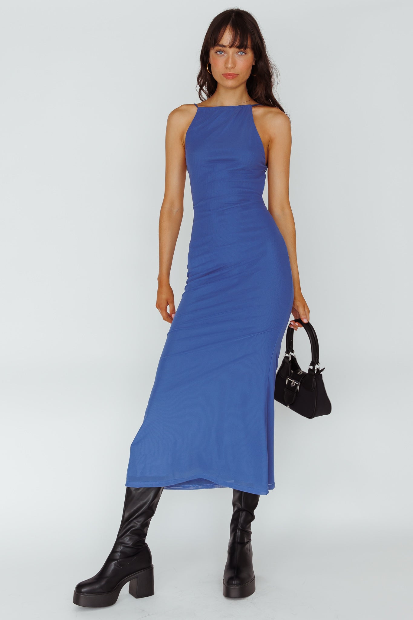 Genova Strappy Back Maxi Dress Midnight Blue-Maymioy