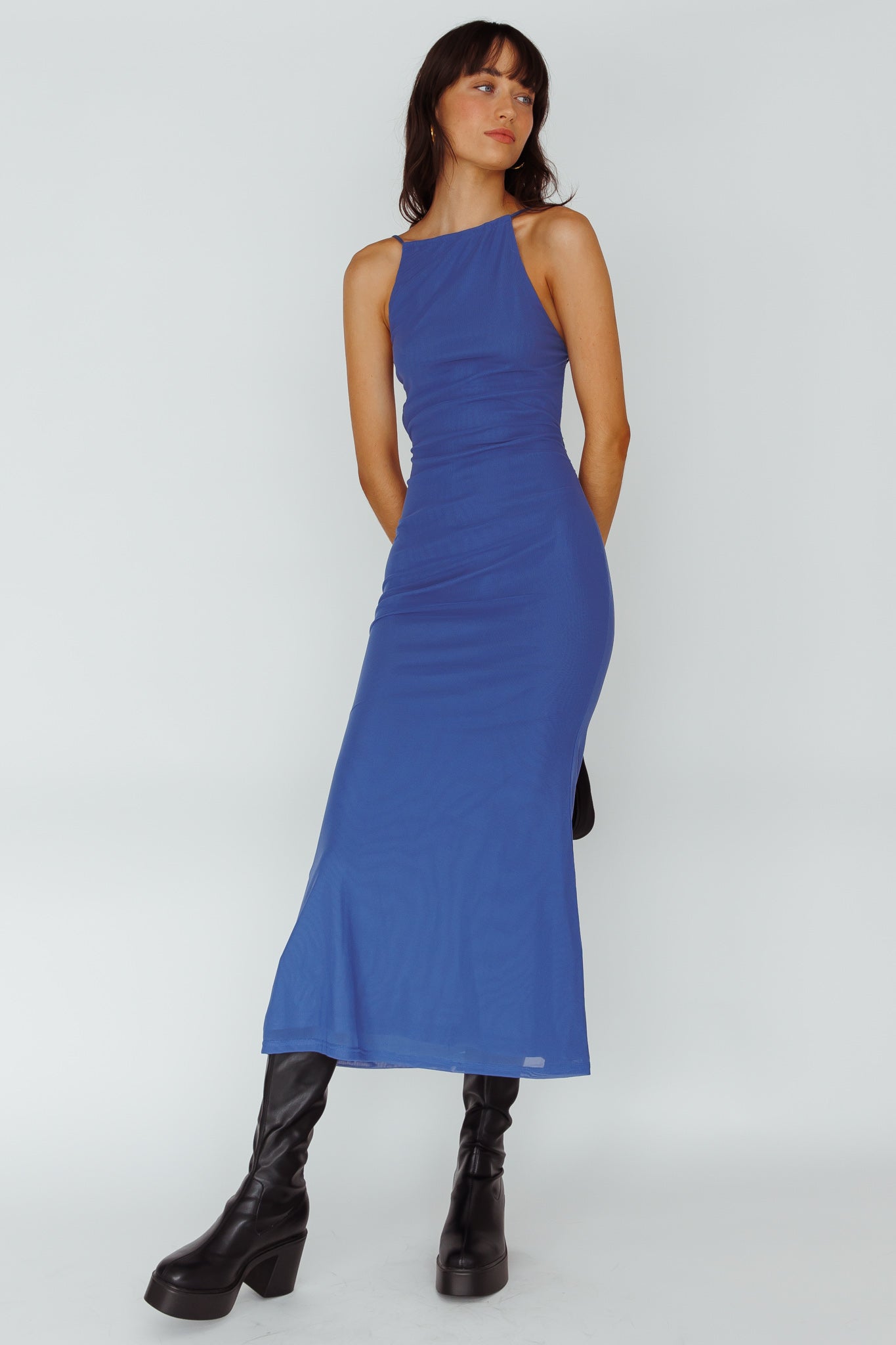 Genova Strappy Back Maxi Dress Midnight Blue-Maymioy