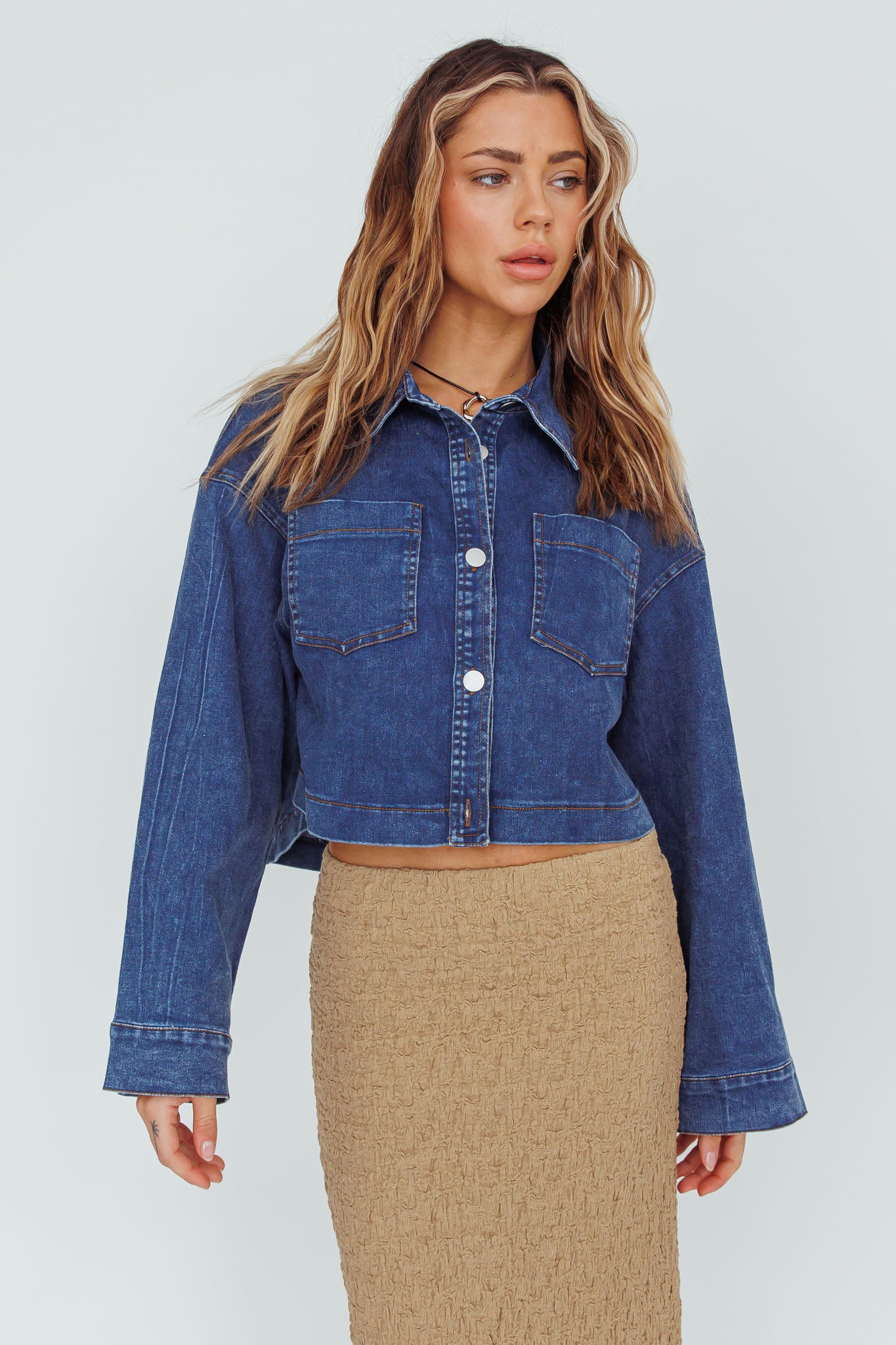 Fair Game Button-Up Jacket Dark Blue-Maymioy