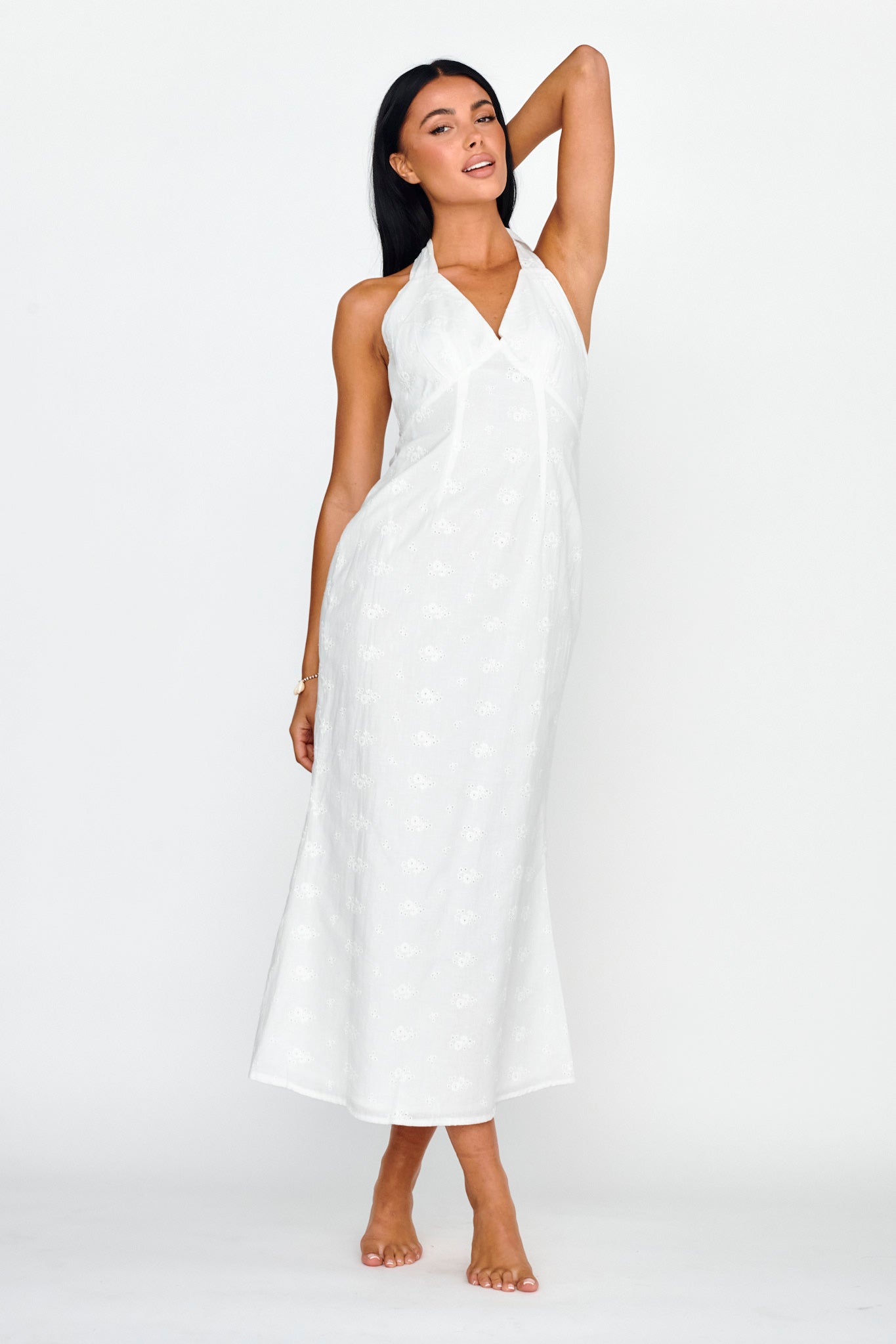 Lavara Halterneck Midi Dress White-Maymioy