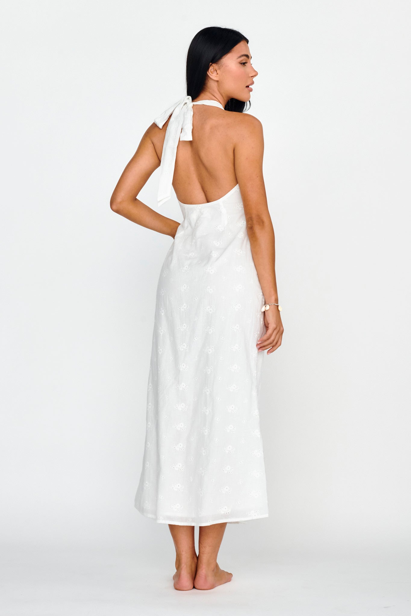 Lavara Halterneck Midi Dress White-Maymioy