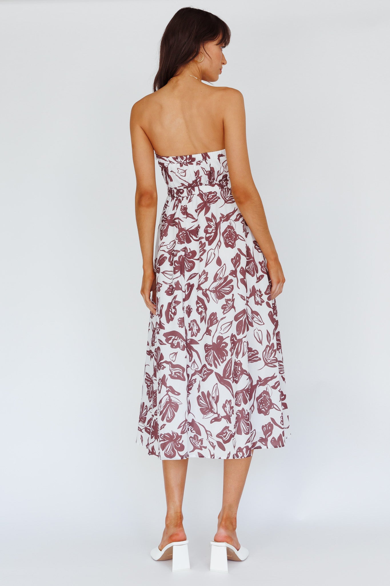 Caloundra Strapless Midi Dress Floral Walnut-Maymioy