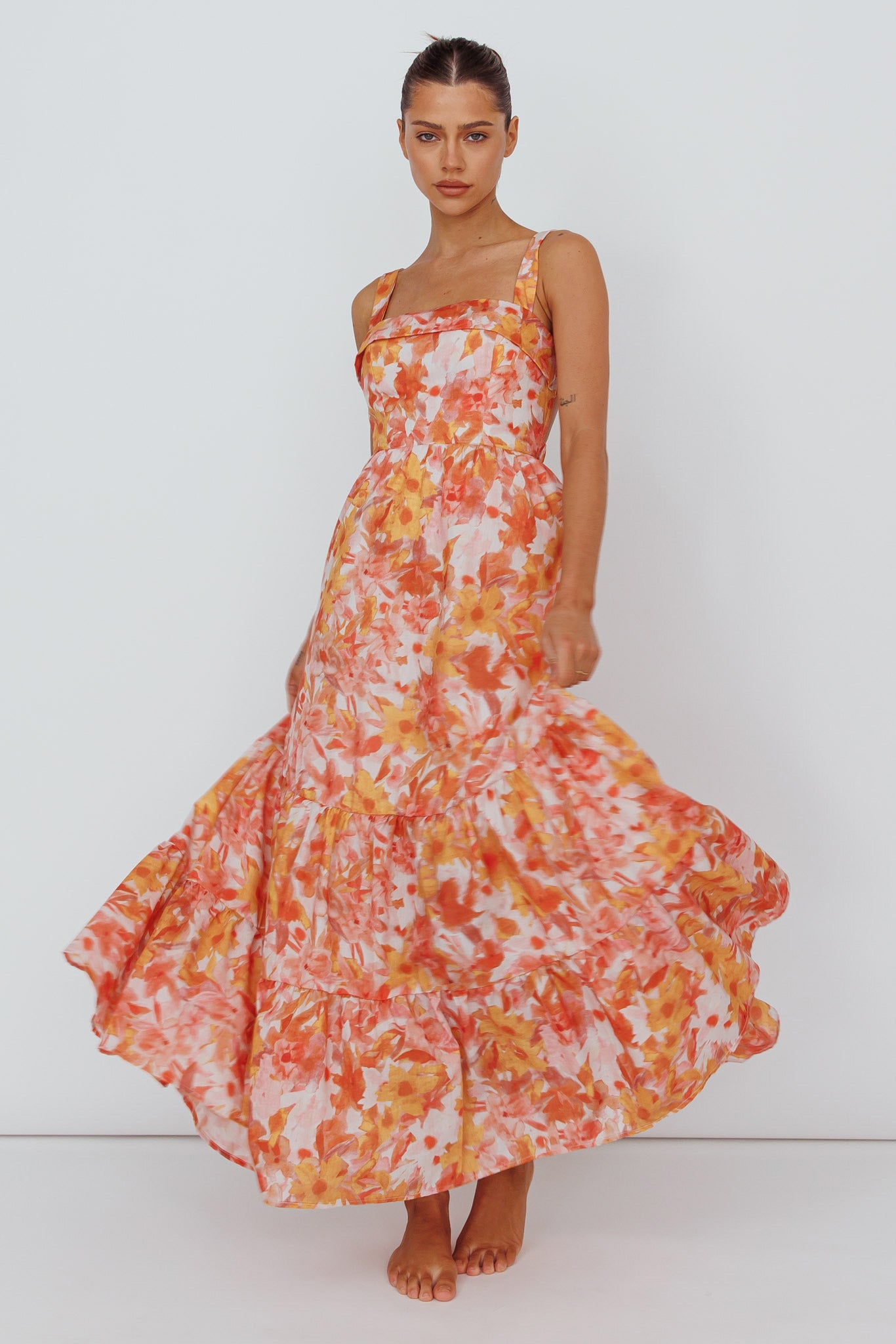 Lisseth Foldover Neckline Midi Dress Floral Red-Maymioy