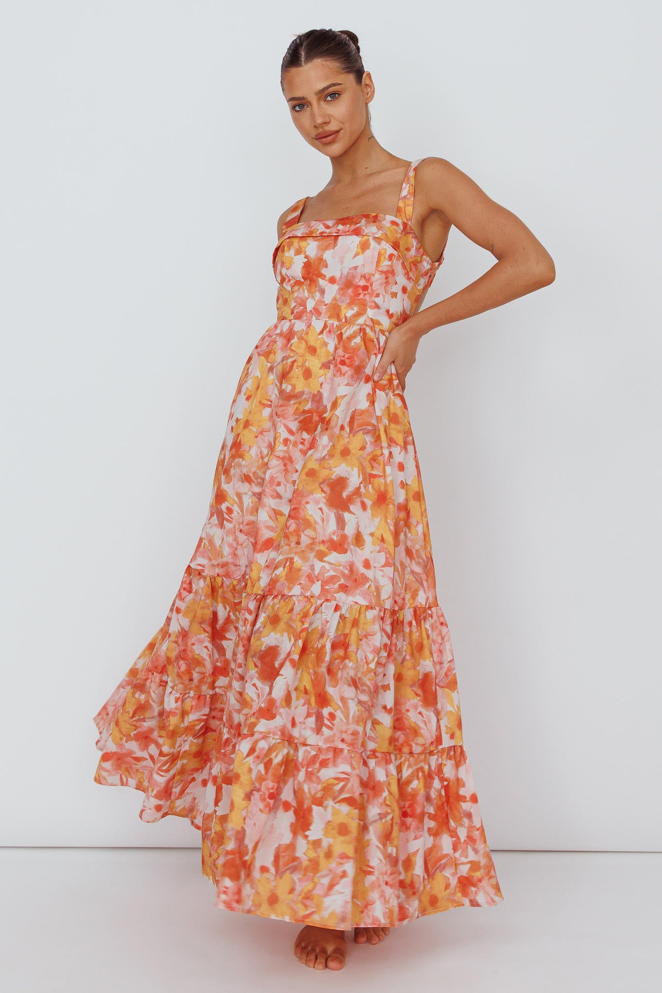 Lisseth Foldover Neckline Midi Dress Floral Red-Maymioy