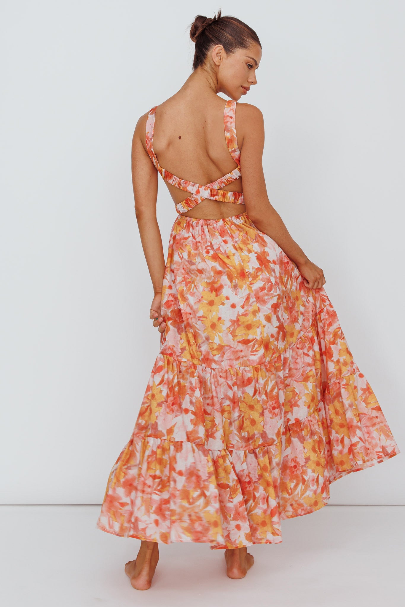 Lisseth Foldover Neckline Midi Dress Floral Red-Maymioy