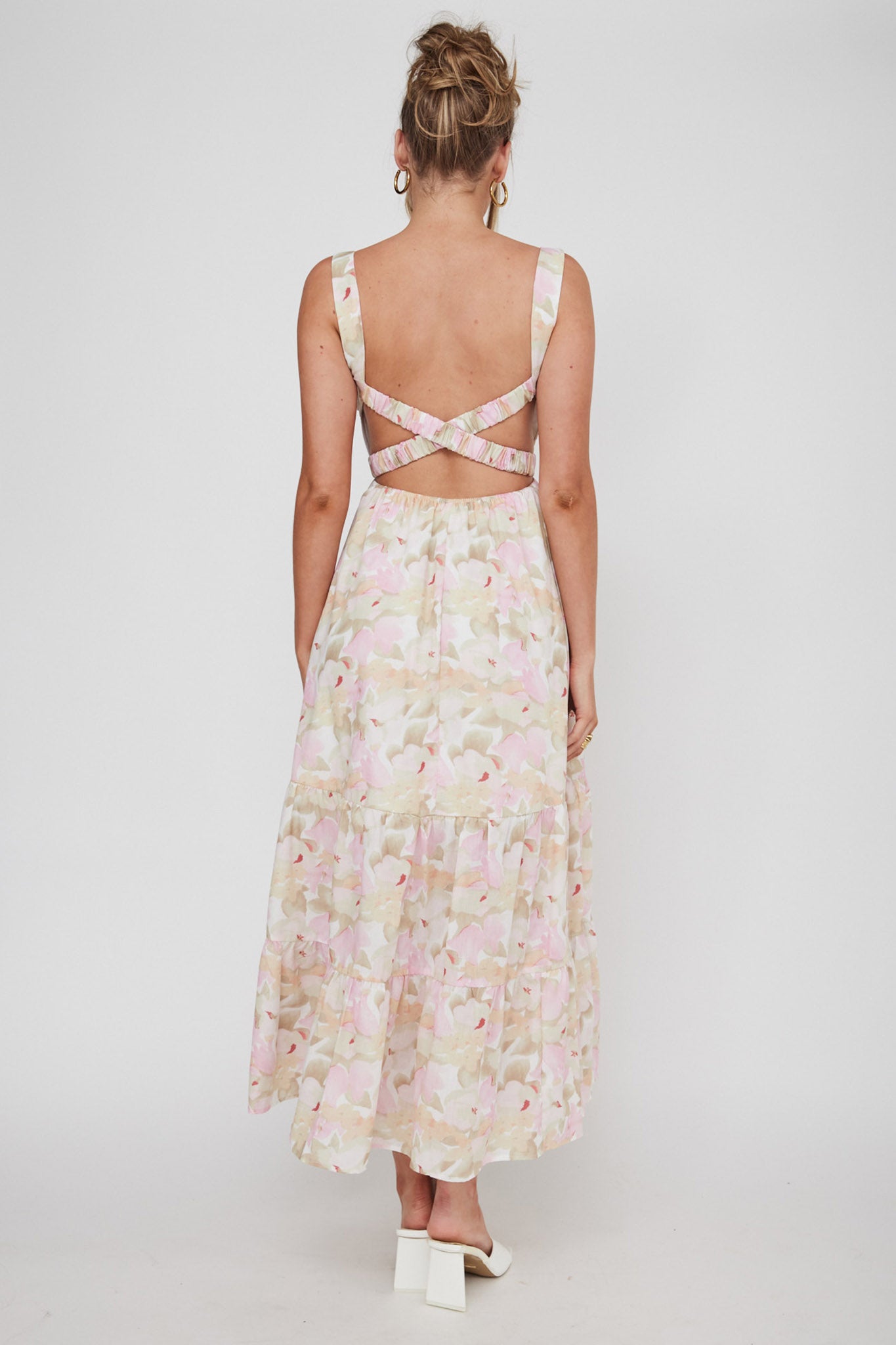 Lisseth Foldover Neckline Midi Dress Floral Pink-Maymioy