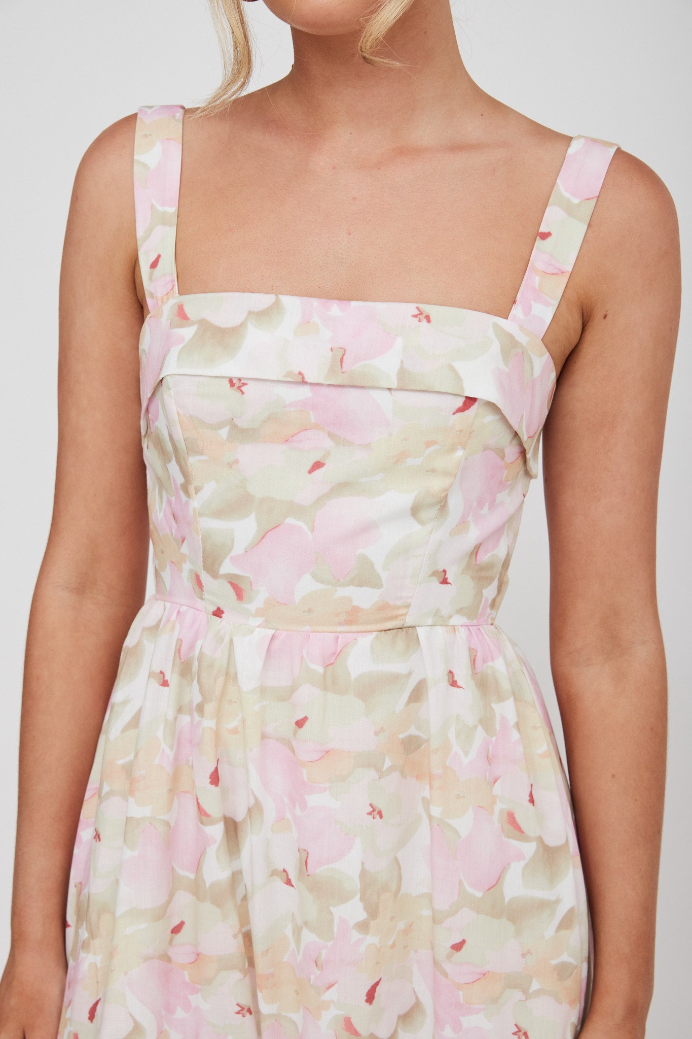 Lisseth Foldover Neckline Midi Dress Floral Pink-Maymioy
