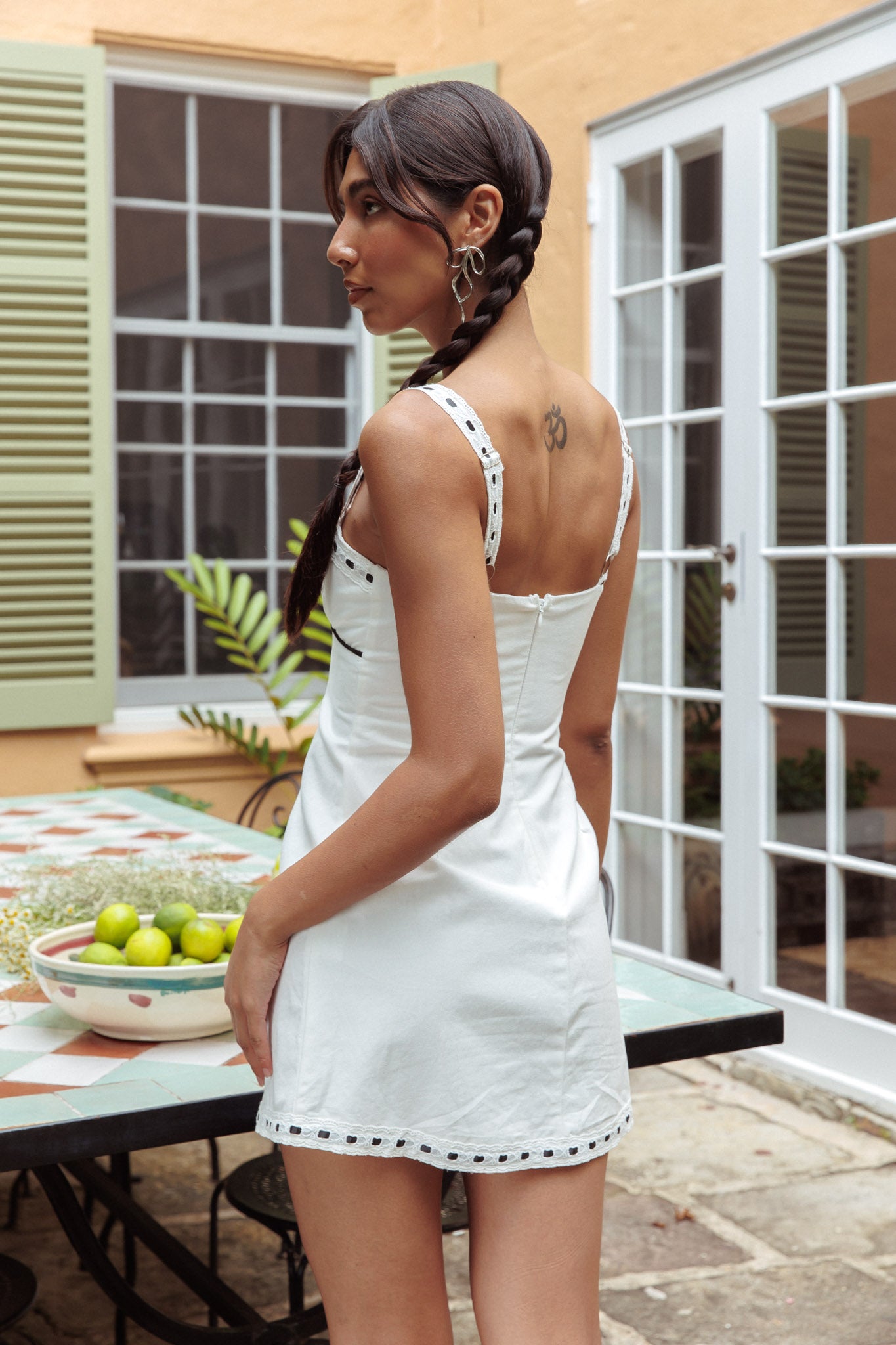 Sunbeam Ribbon Trim Mini Dress White-Maymioy