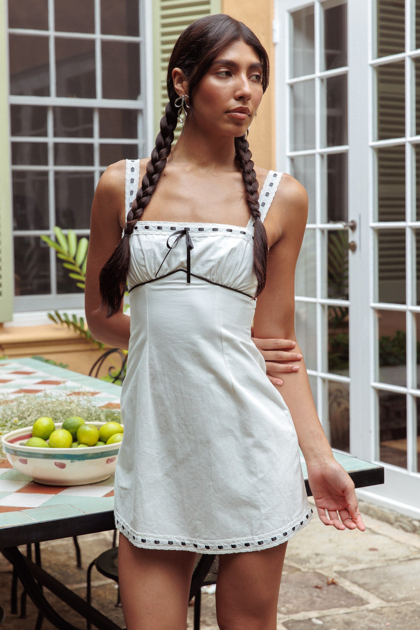 Sunbeam Ribbon Trim Mini Dress White-Maymioy