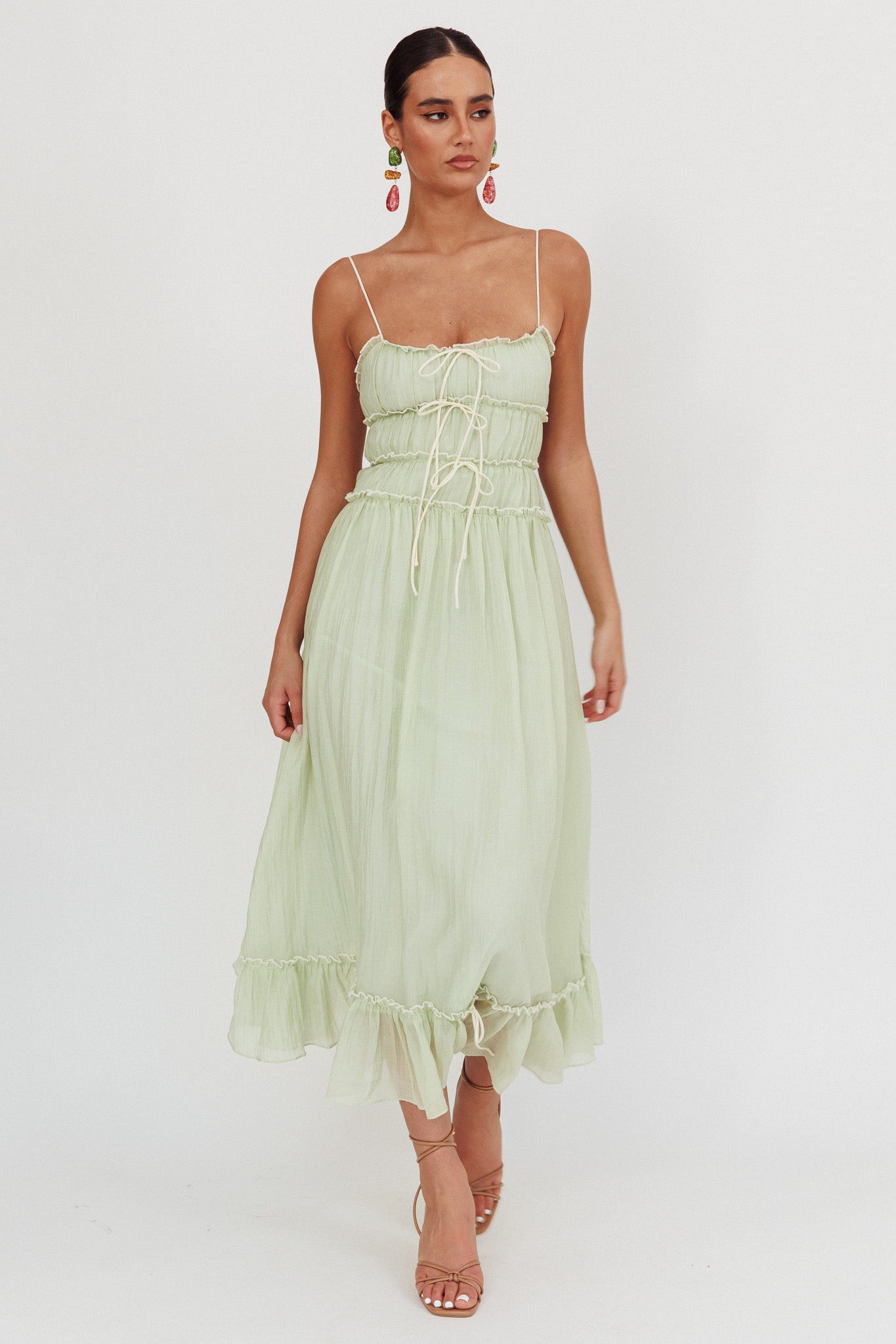 Maidens Tie Accent Maxi Dress Sage-Maymioy