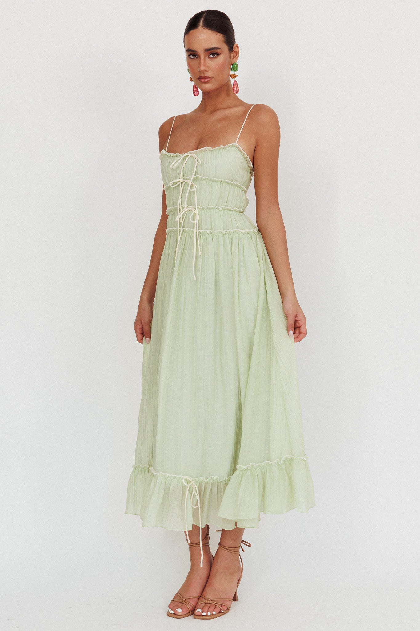 Maidens Tie Accent Maxi Dress Sage-Maymioy