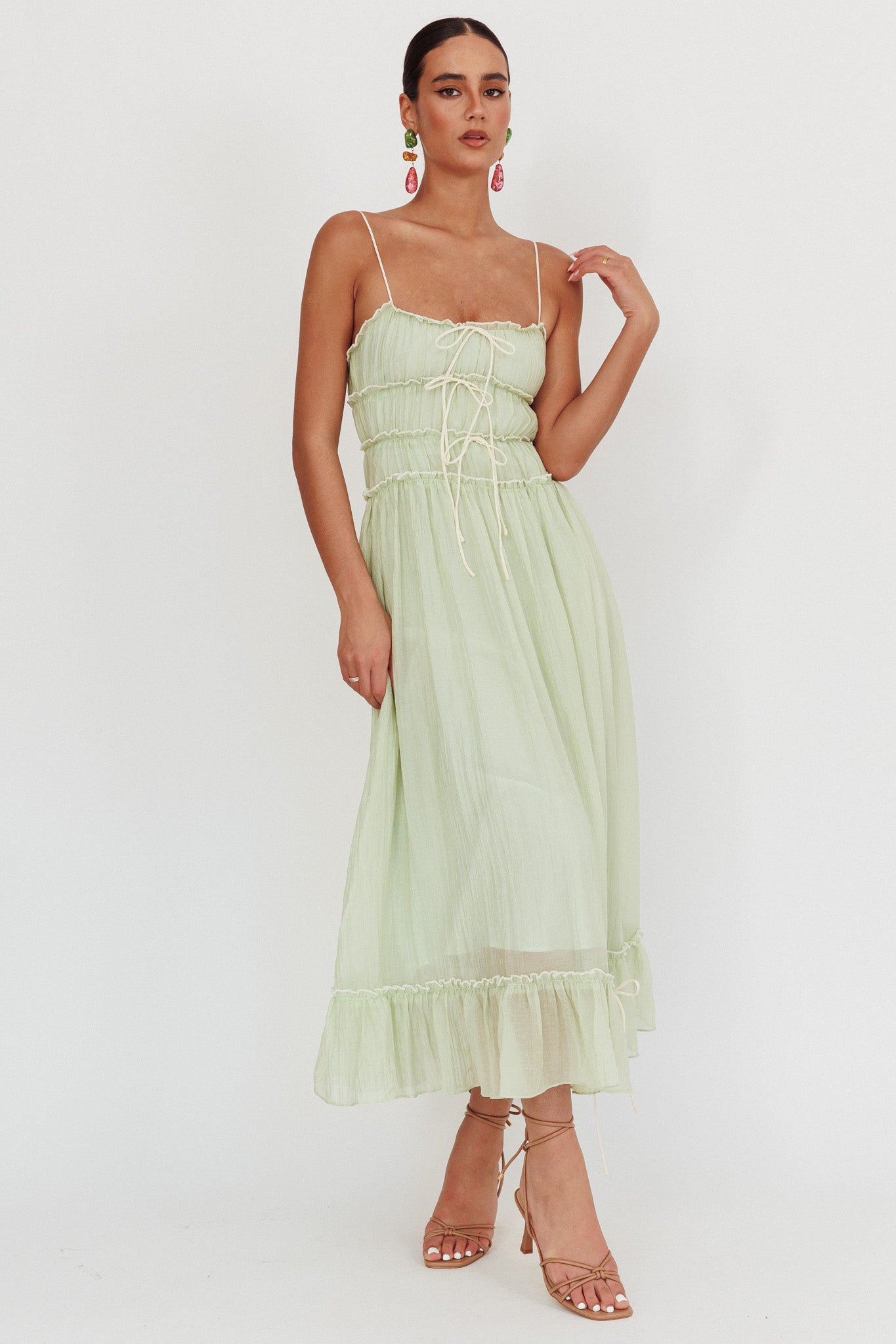 Maidens Tie Accent Maxi Dress Sage-Maymioy