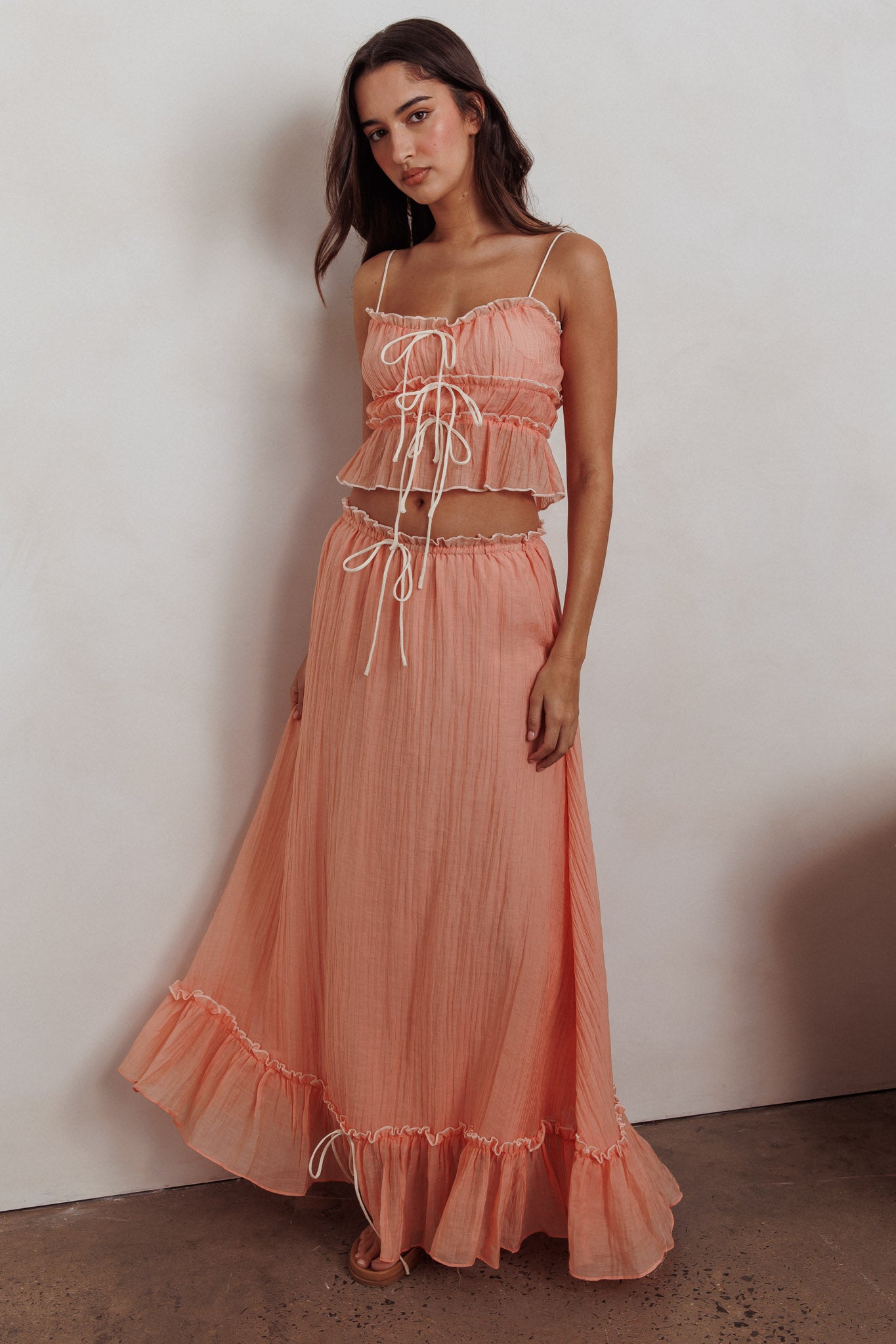 Maidens Tie Detail Overlock Maxi Skirt Apricot-Maymioy