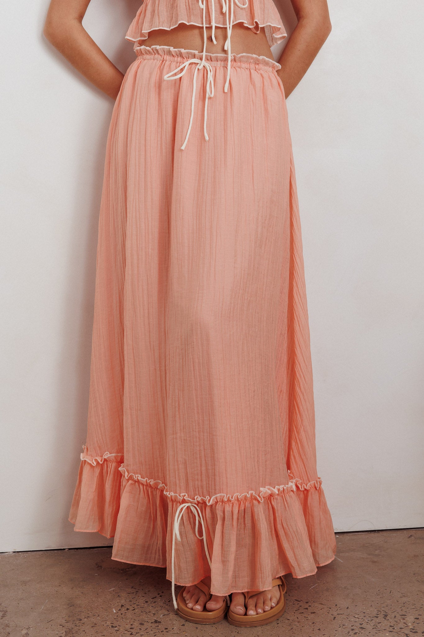 Maidens Tie Detail Overlock Maxi Skirt Apricot-Maymioy