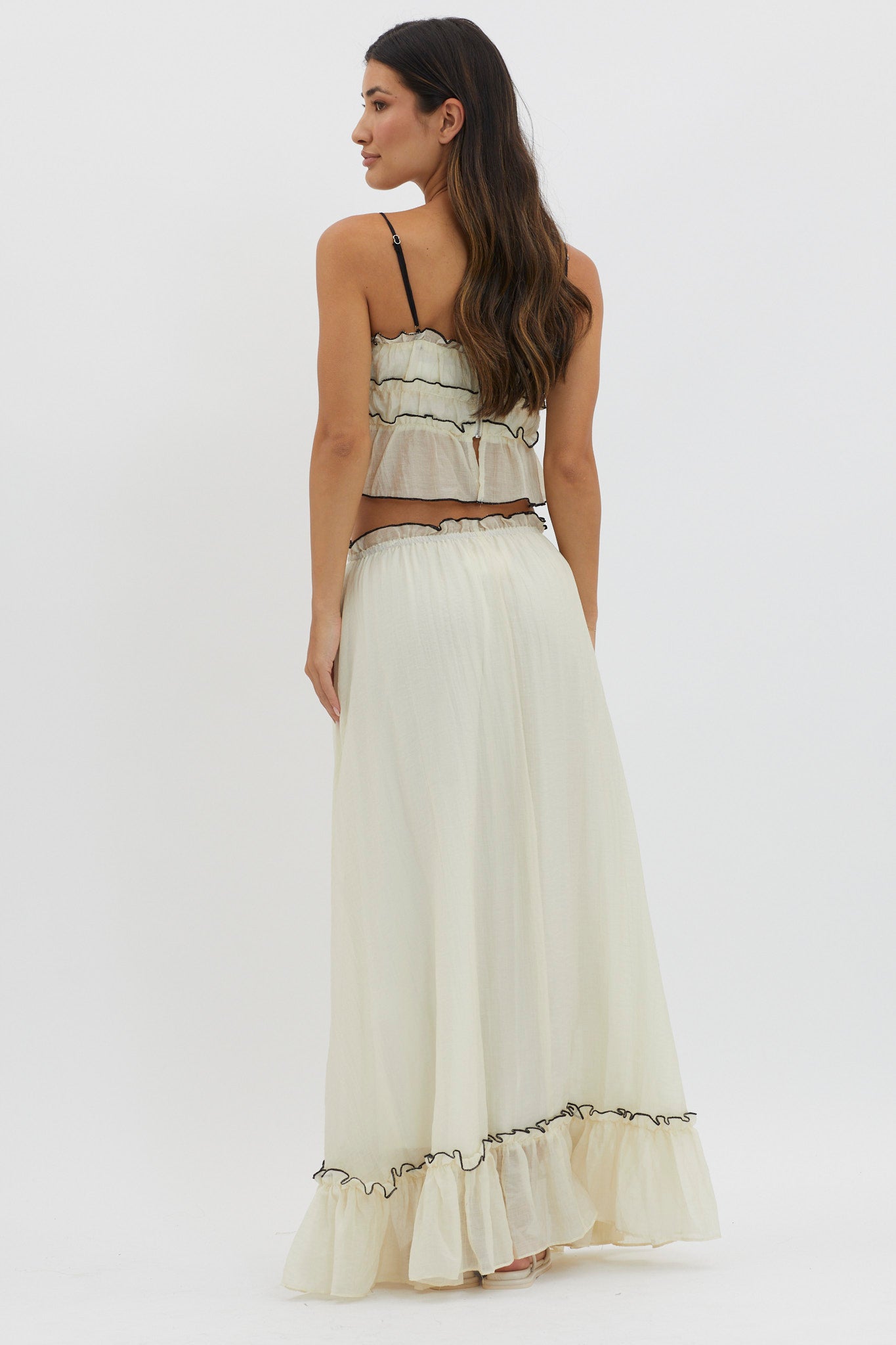 Maidens Tie Detail Overlock Maxi Skirt Cream-Maymioy