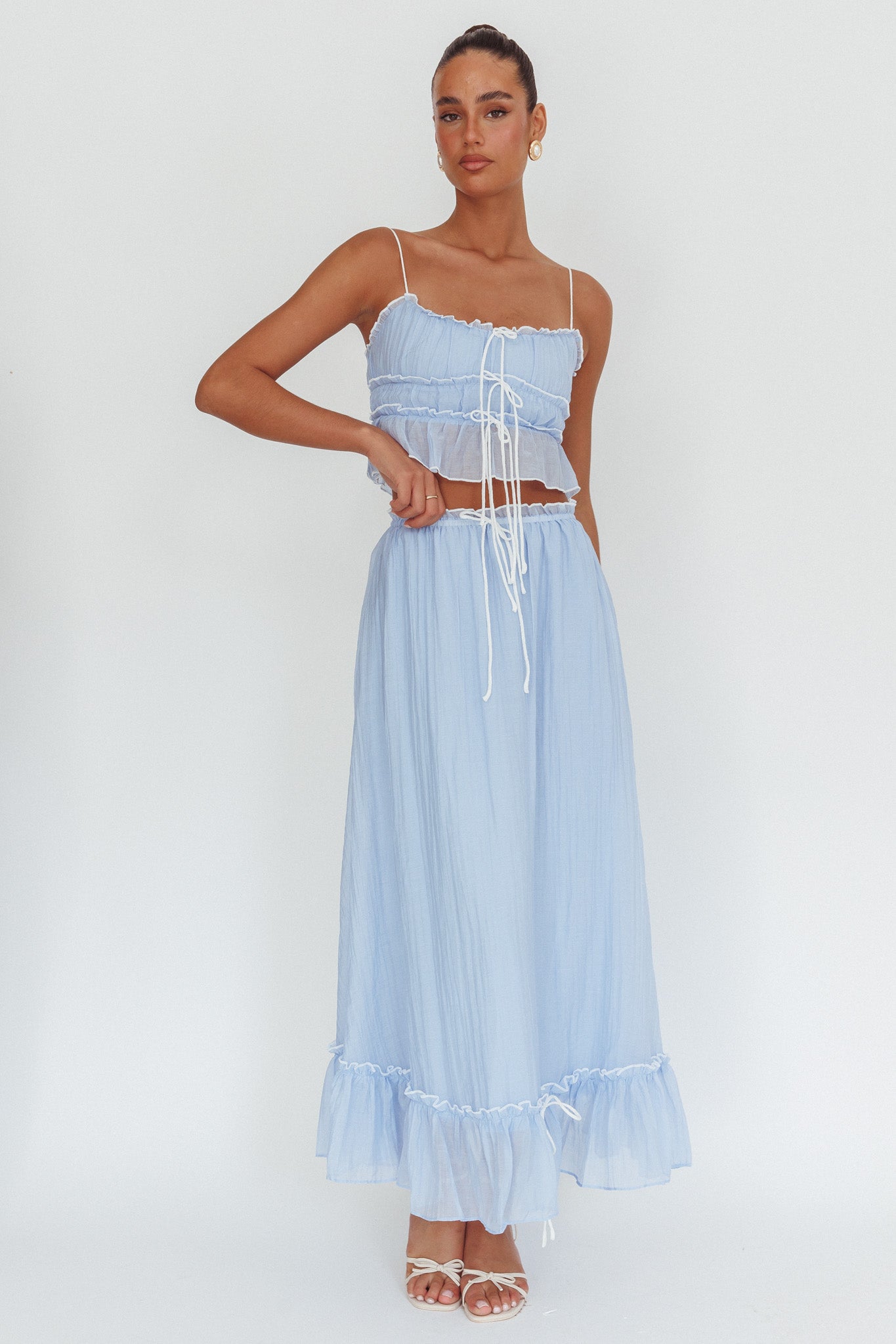 Maidens Tie Detail Overlock Maxi Skirt Cloud Blue-Maymioy