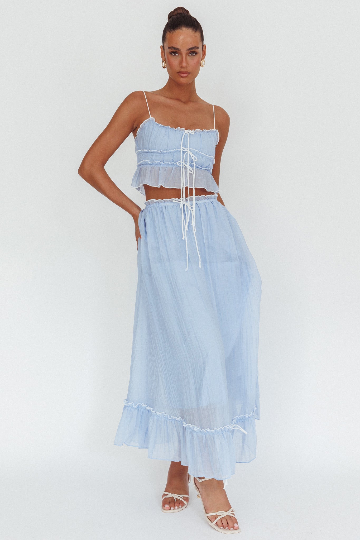 Maidens Tie Detail Overlock Maxi Skirt Cloud Blue-Maymioy