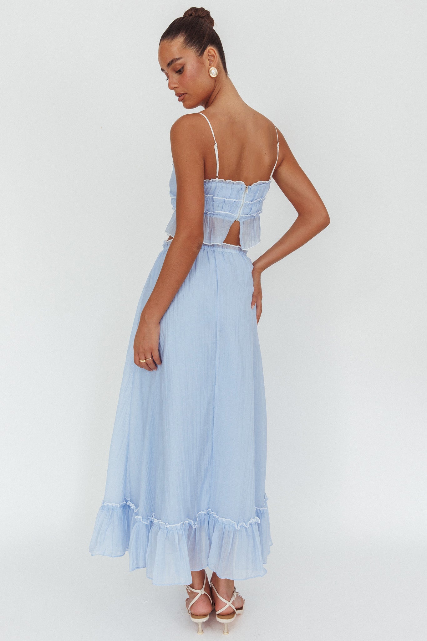 Maidens Tie Detail Overlock Maxi Skirt Cloud Blue-Maymioy