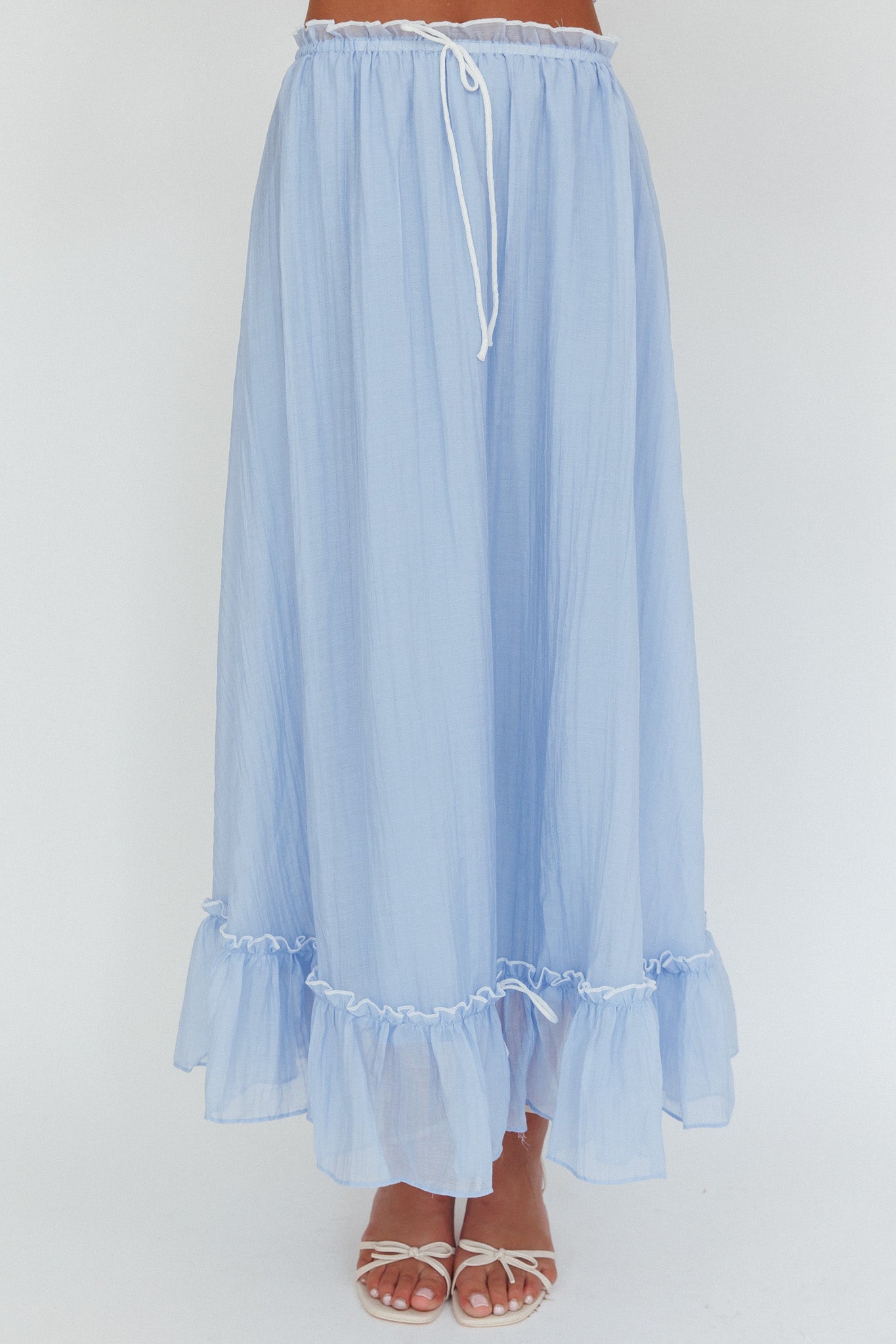 Maidens Tie Detail Overlock Maxi Skirt Cloud Blue-Maymioy