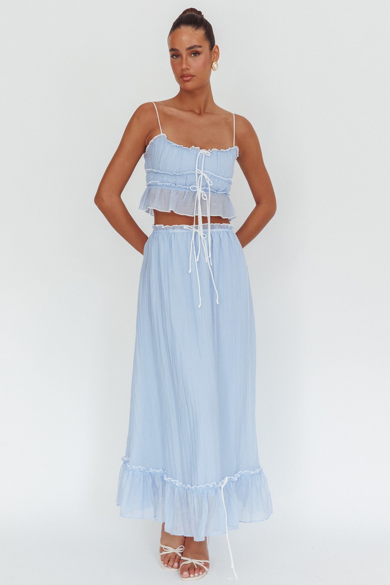 Maidens Tie Detail Overlock Maxi Skirt Cloud Blue-Maymioy