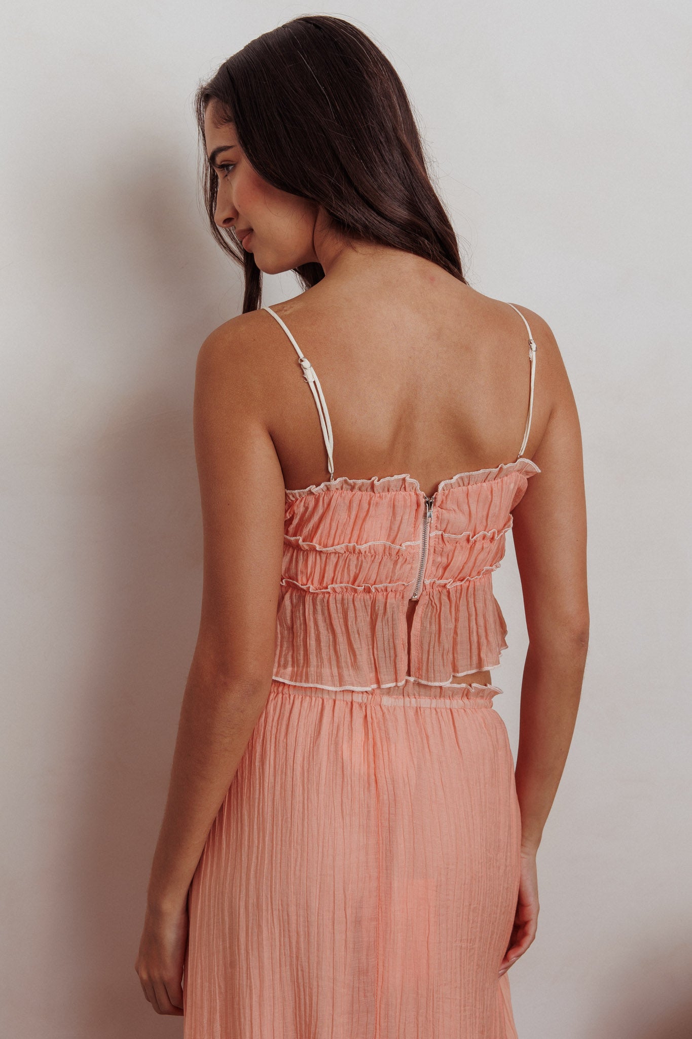 Maidens Tie Detail Overlock Top Apricot-Maymioy