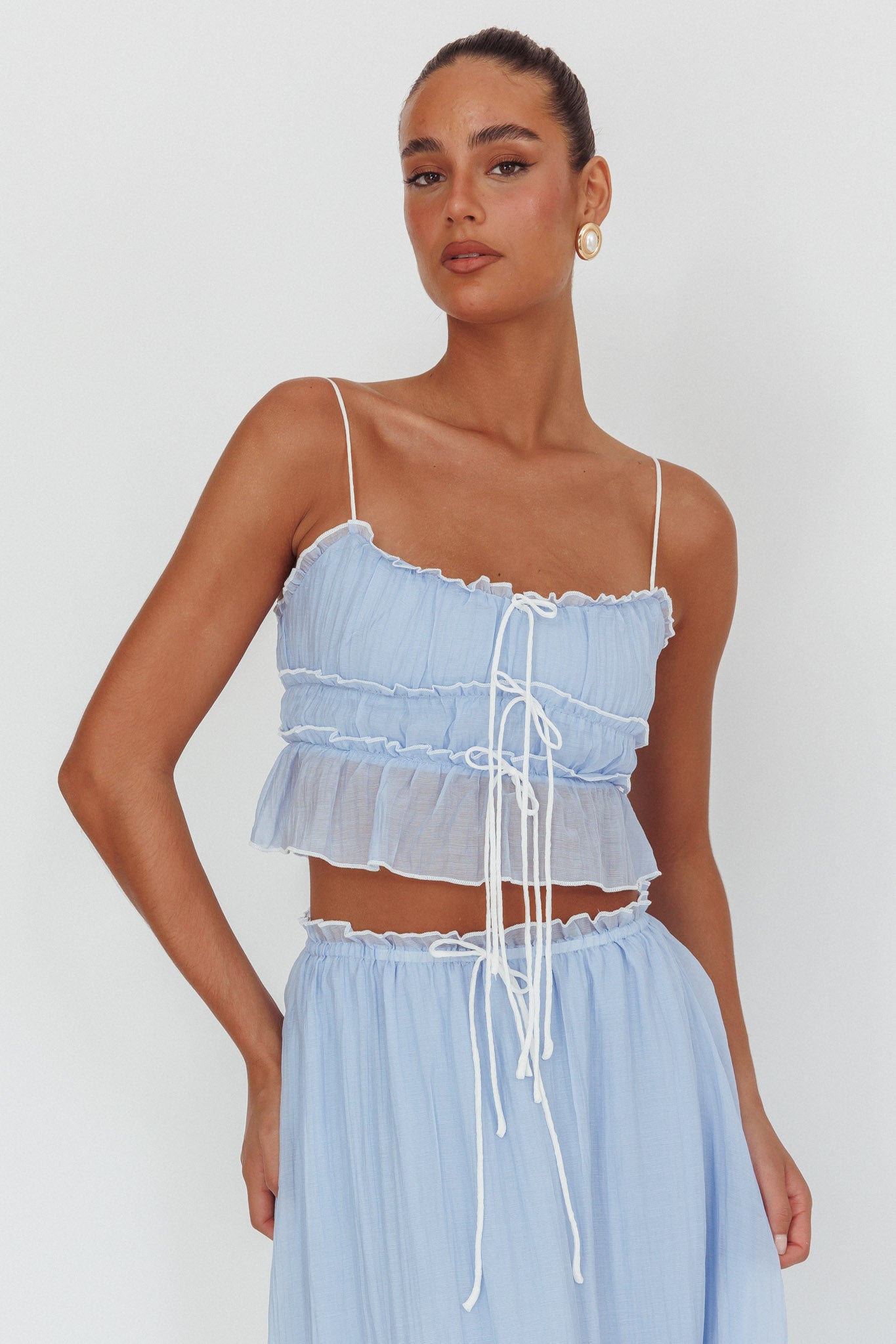 Maidens Tie Detail Overlock Top Cloud Blue-Maymioy