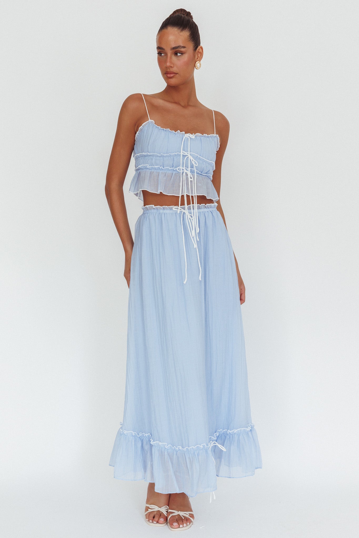 Maidens Tie Detail Overlock Top Cloud Blue-Maymioy